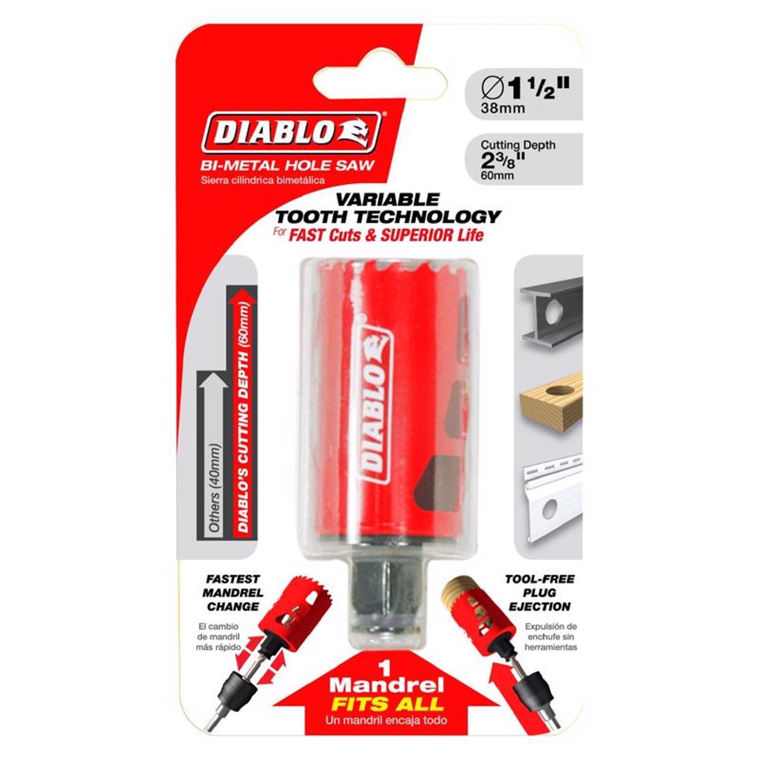 Diablo Snap-Lock Plus 1-1/2 in. Bi-Metal 2-3/8 in. L Hole Saw Arbor Included