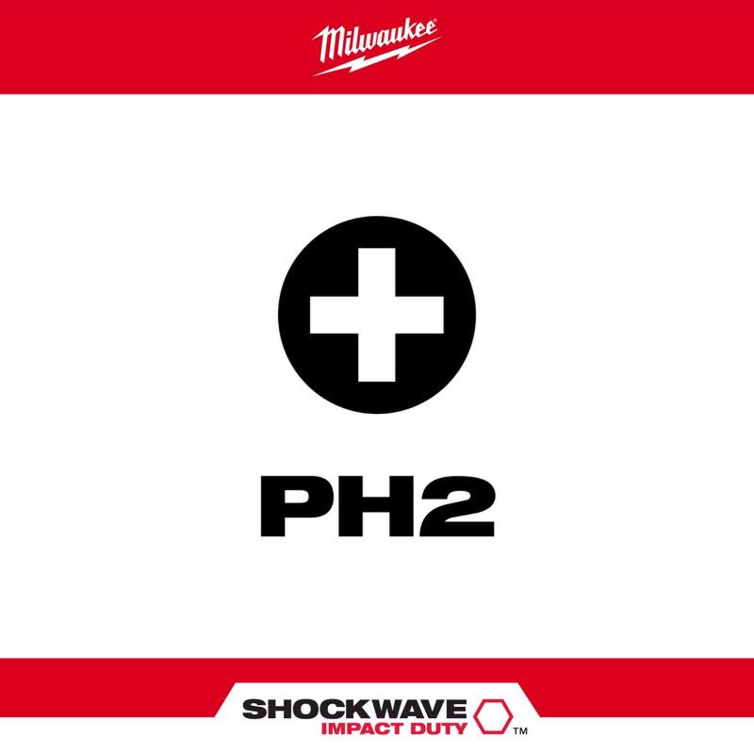 Milwaukee Shockwave Phillips #2 X 1 in. L Screwdriver Bit Steel 2 pk
