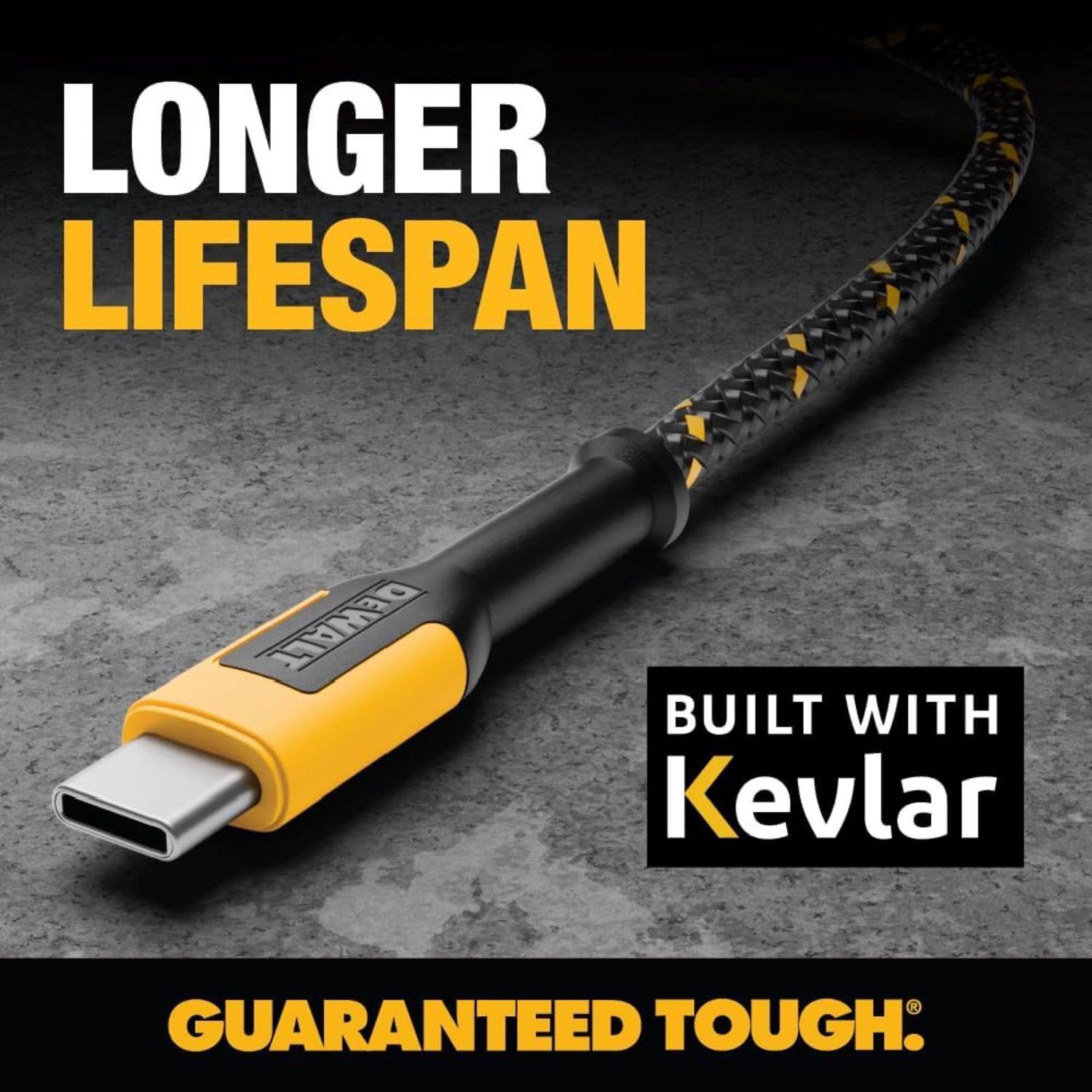DeWalt USB-A to USB-C Cable 10 ft. Black/Yellow