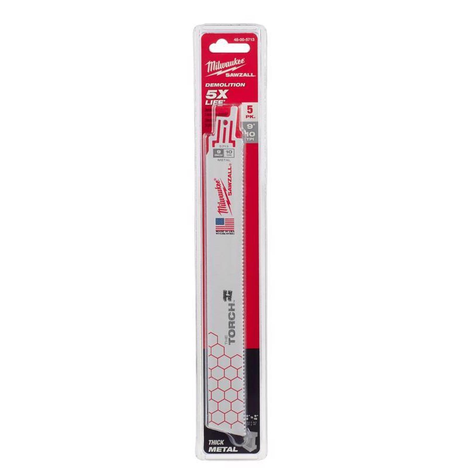 Milwaukee The Torch 9 in. Bi-Metal Reciprocating Saw Blade 10 TPI 5 pk