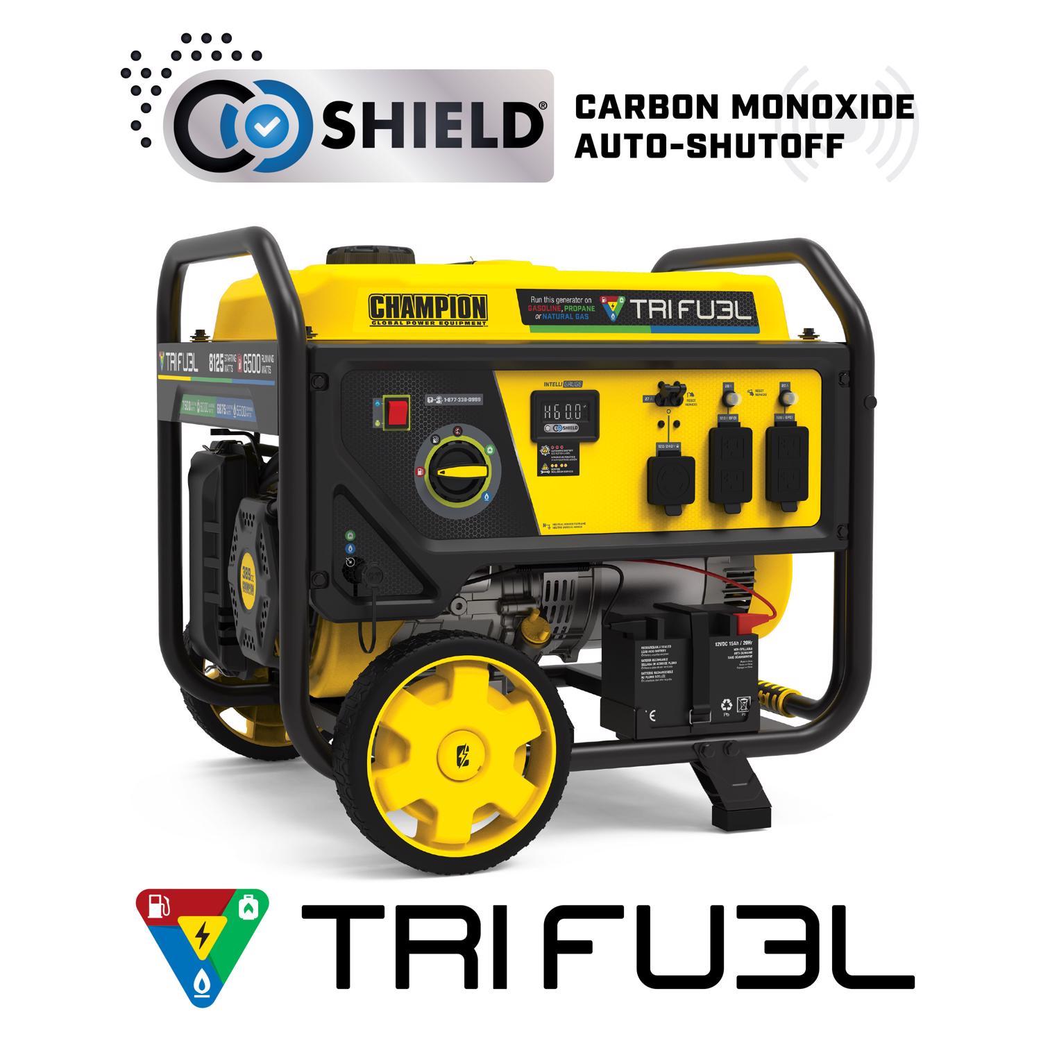 Champion Tri Fuel 6500 W 120/240 V Gas/NG/LP Portable Portable Generator 6500 W