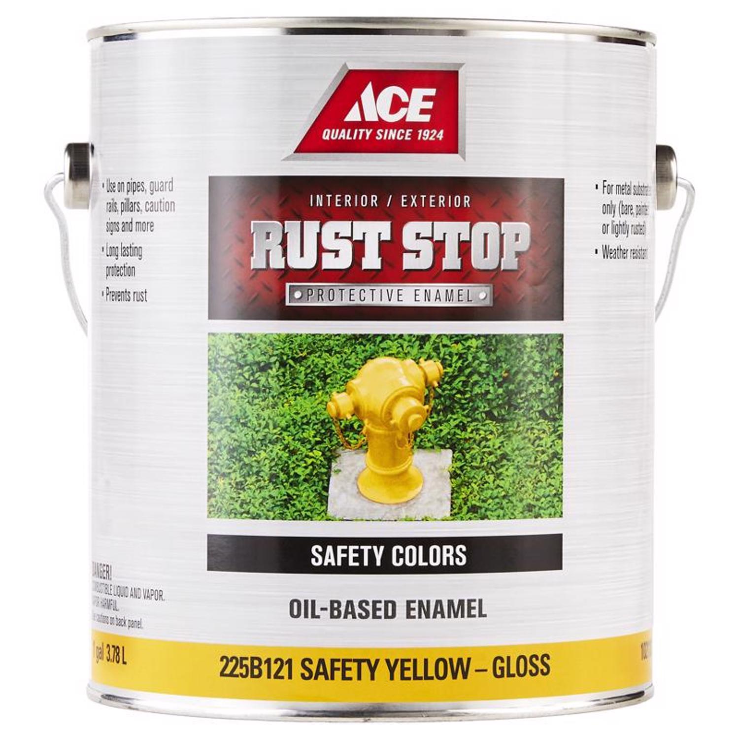 Ace Rust Stop Indoor and Outdoor Gloss Safety Yellow Oil-Based Enamel Rust Prevention Paint 1 gal