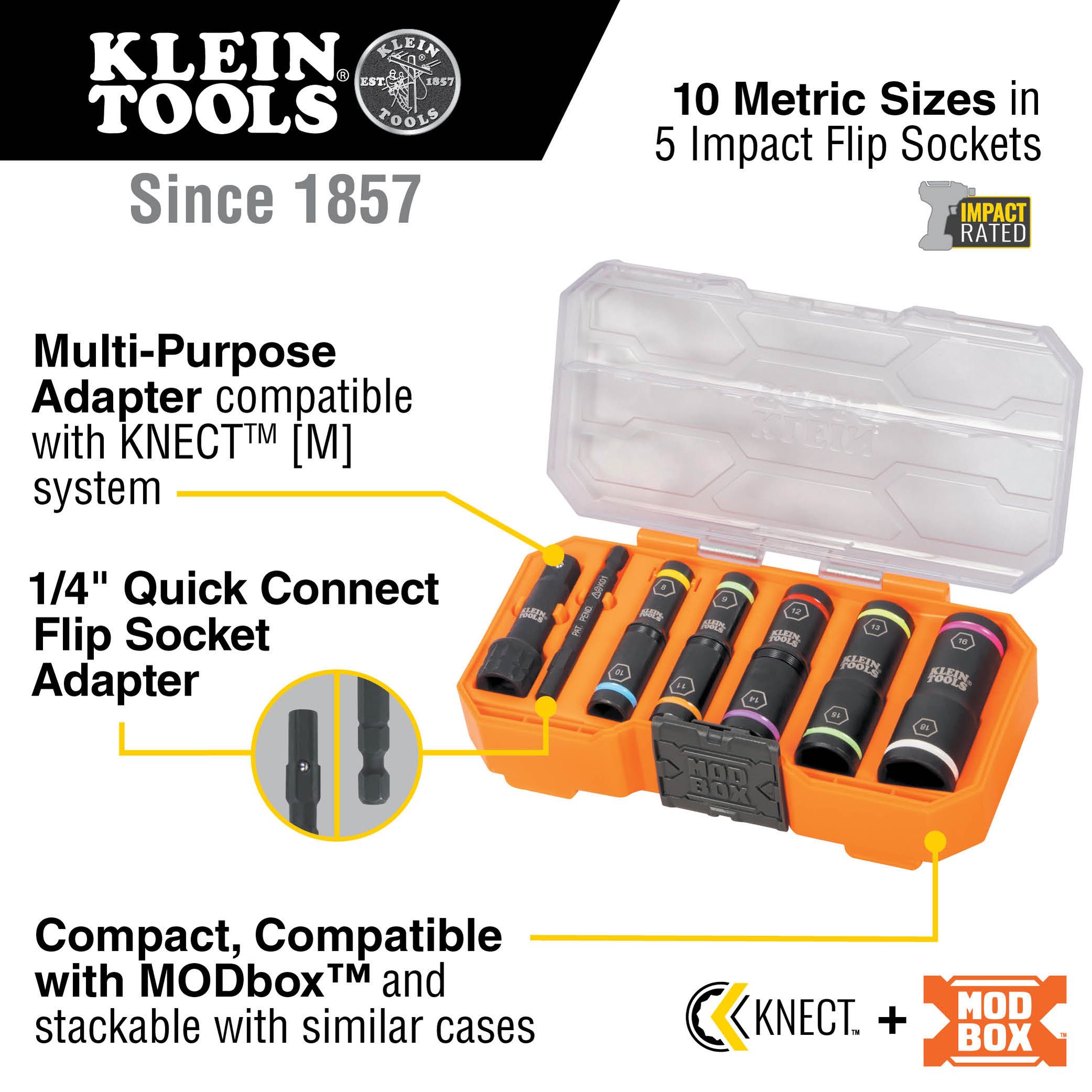 Klein KNECT Flip-10 Heavy Duty Flip Impact Socket Set, Metric, 8-Piece
