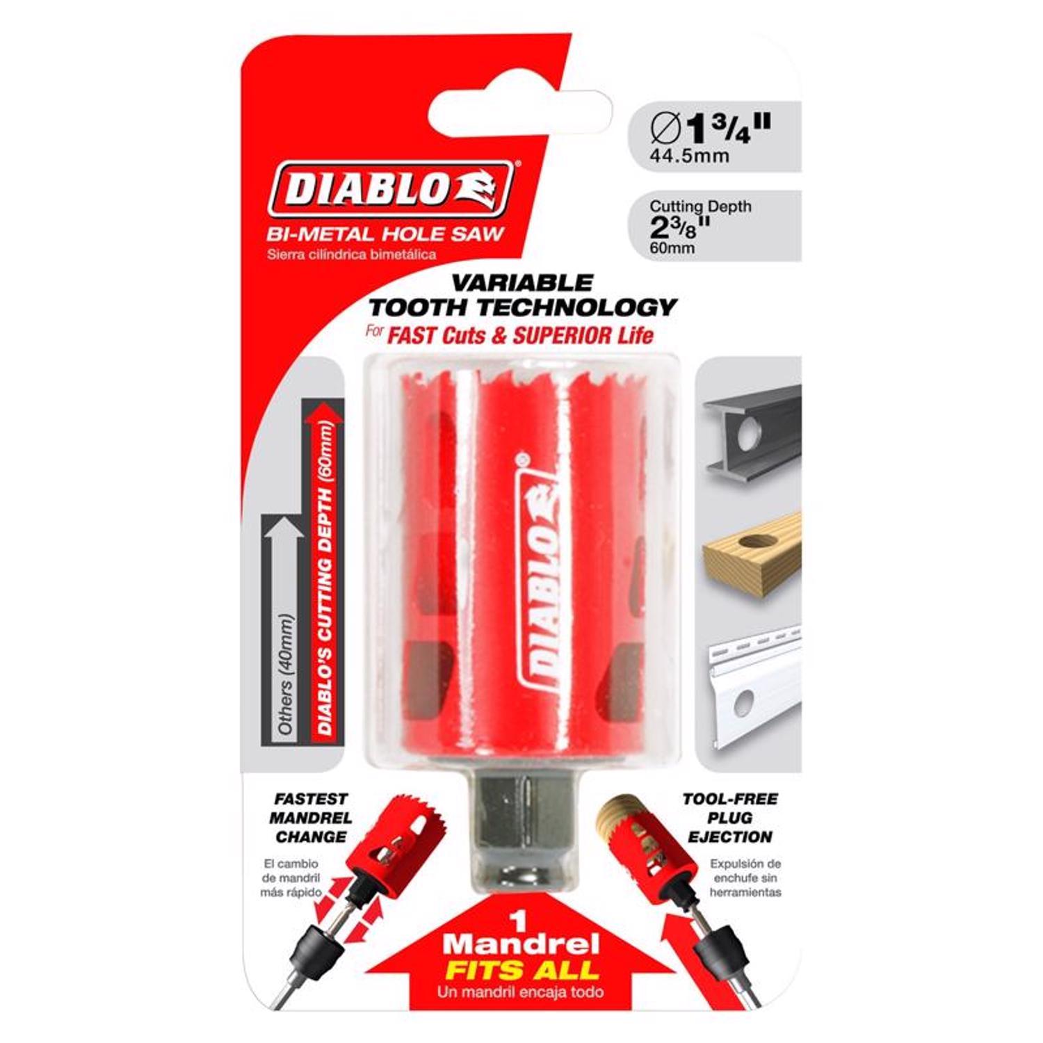 Diablo Snap-Lock Plus 1-3/4 in. Bi-Metal 2-3/8 in. L Hole Saw Arbor Included
