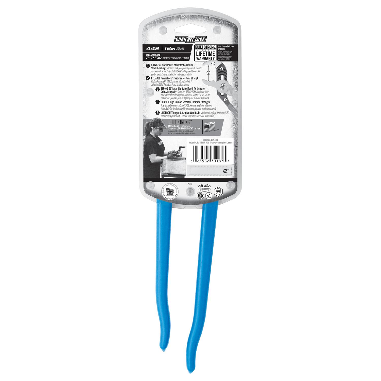 Channellock 12 in. Carbon Steel V-Jaw Tongue and Groove Pliers