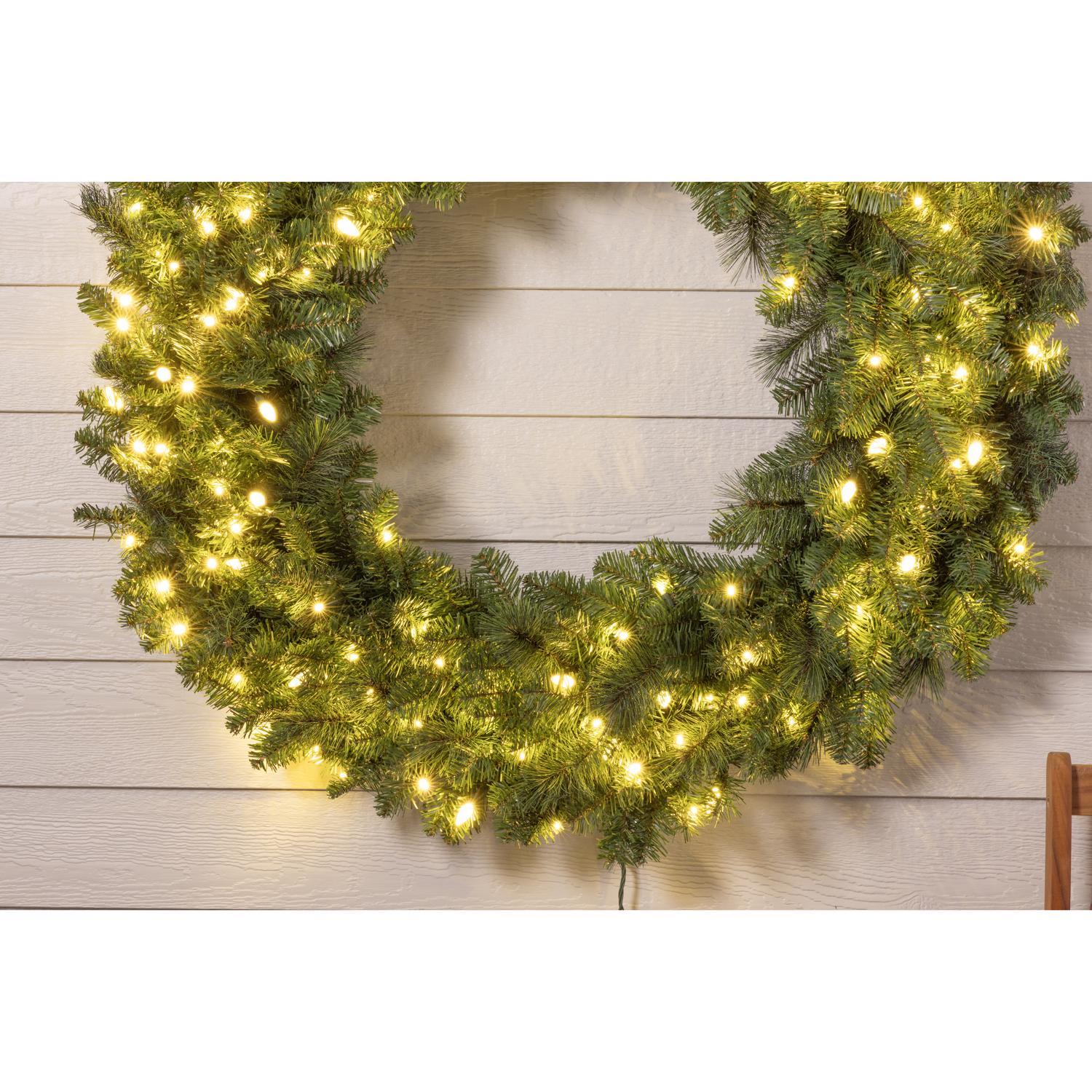 Celebrations Platinum 48 in. D LED Prelit Warm White Mixed Pine Wreath