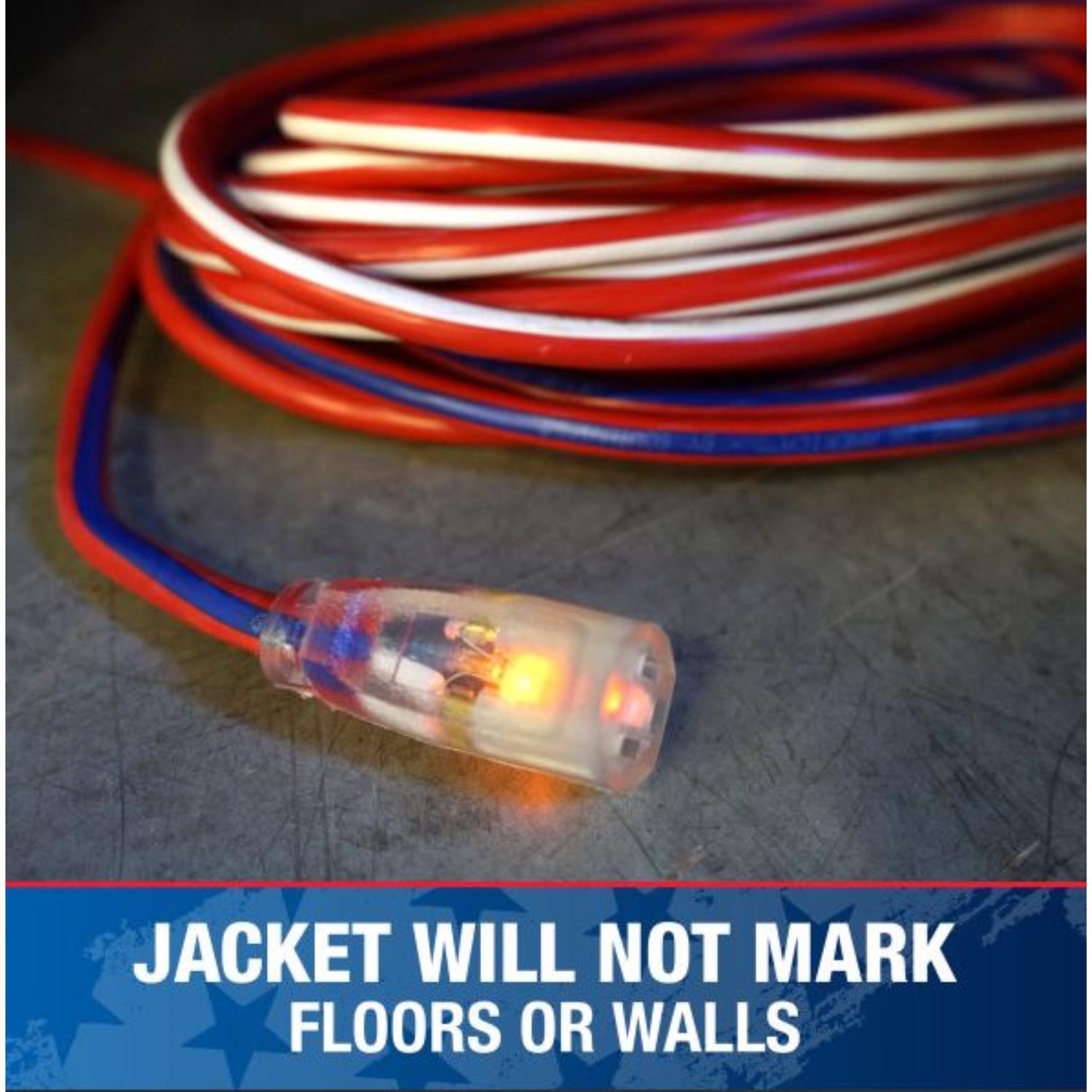 Southwire Wounded Warrior Project Outdoor 100 ft. L Blue/Red/White Extension Cord 12/3
