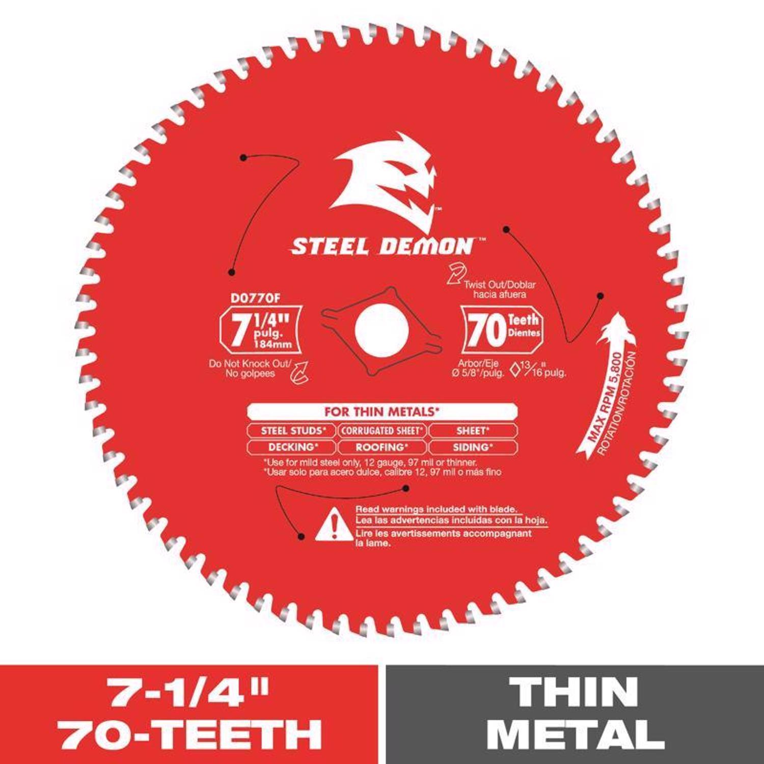 Diablo Steel Demon 7-1/4 in. D X 5/8 in. TiCo Hi-Density Carbide Ferrous Metal Saw Blade 70 teeth 1