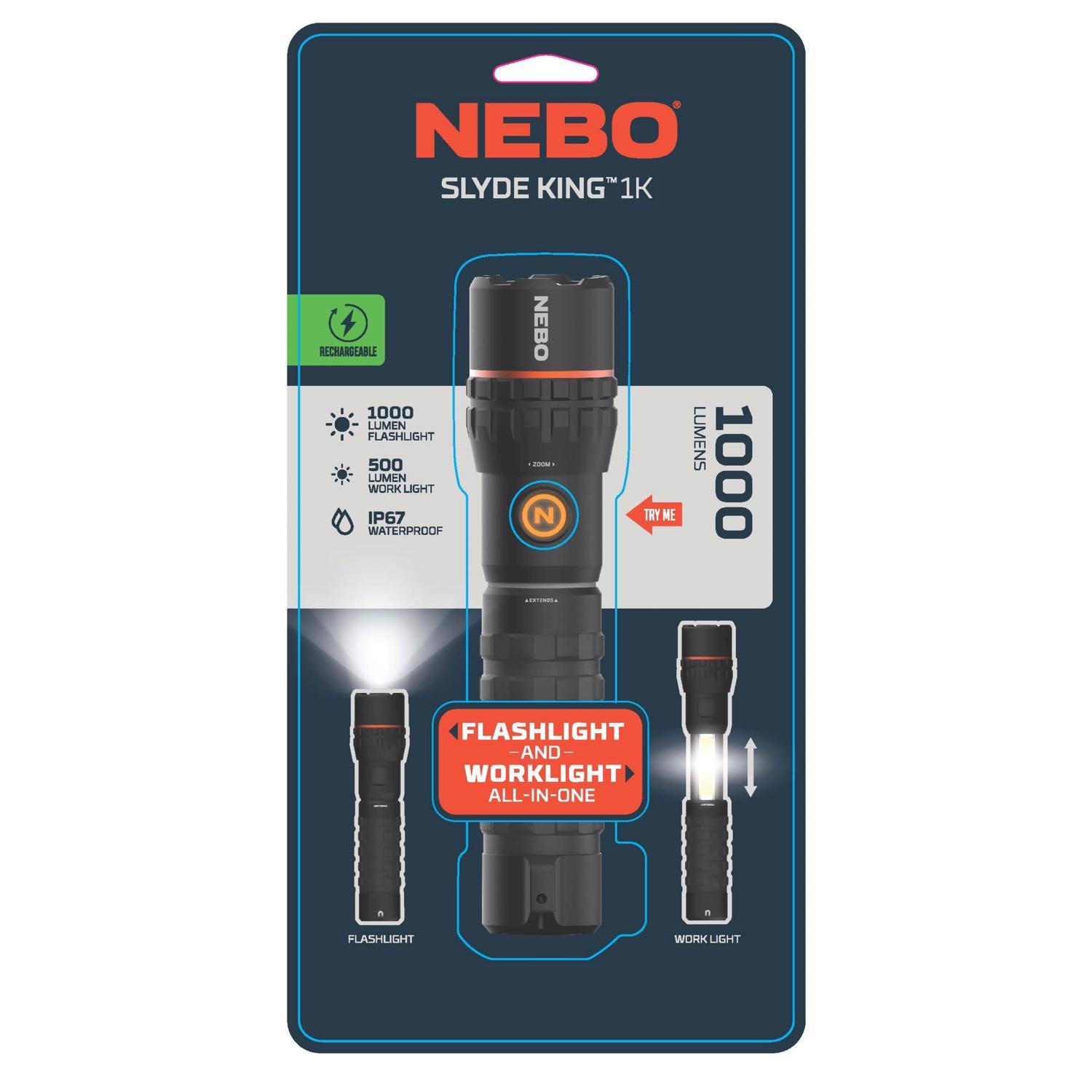 NEBO Slyde King 1000 lm Black LED Rechargeable Work Light Flashlight 18650 Battery