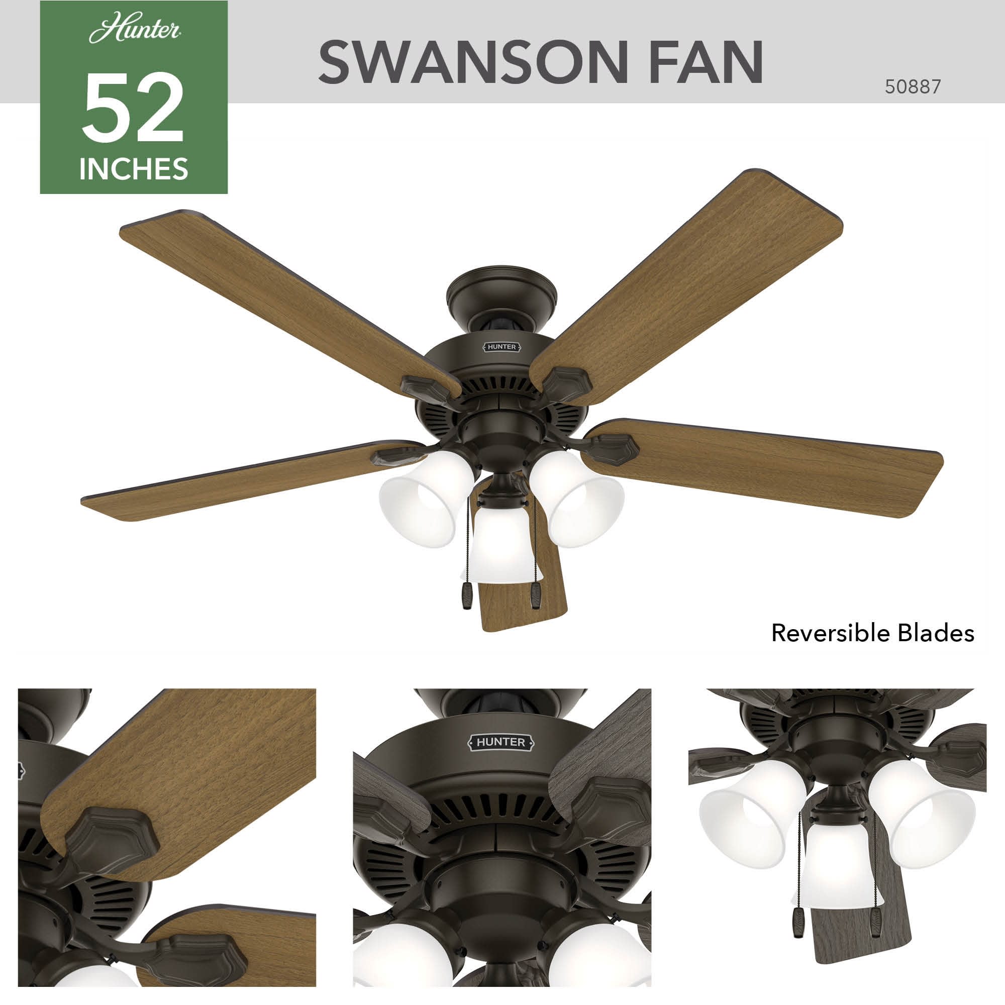 Hunter Fan Swanson 52 inch New Bronze with American Walnut / Greyed Walnut Blades Ceiling Fan