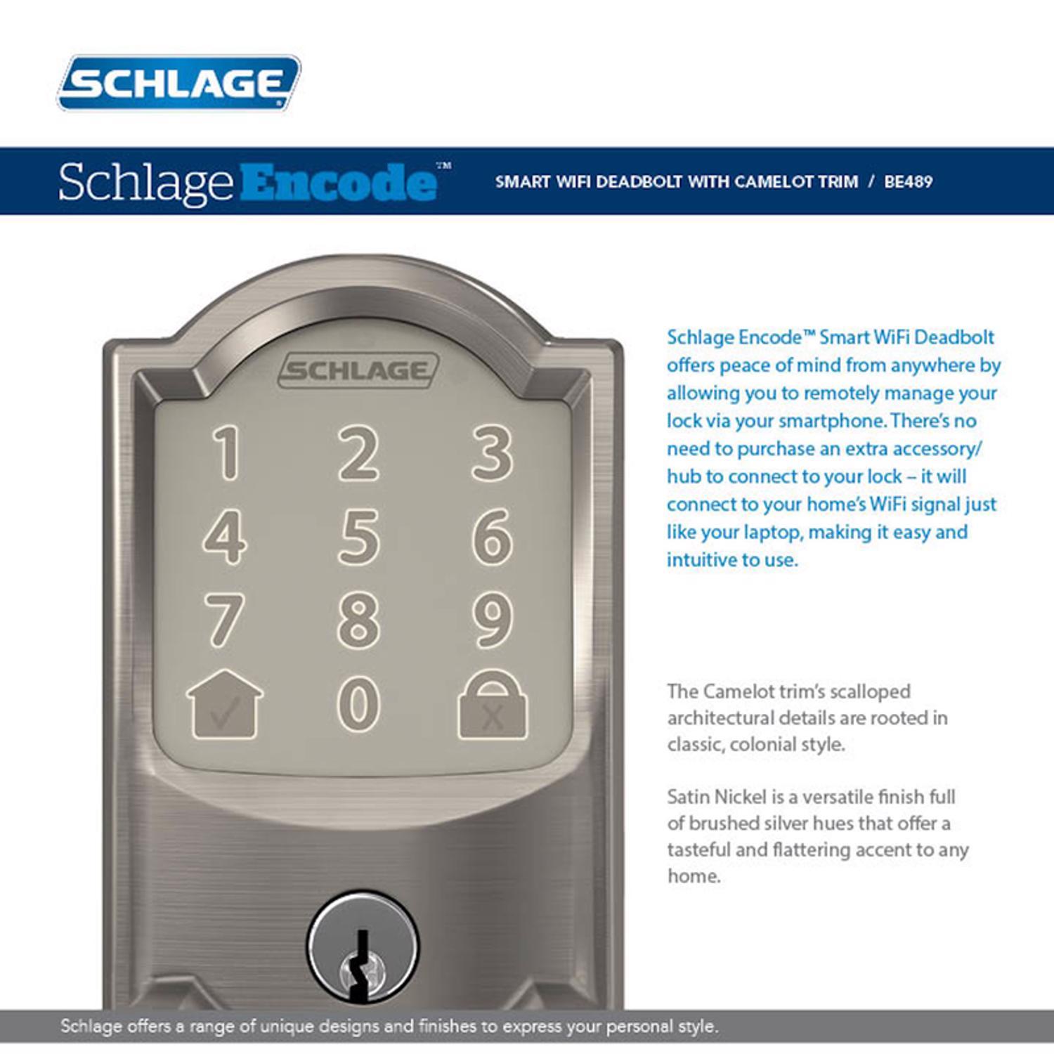 Schlage Encode Satin Nickel Metal Wi-Fi Deadbolt