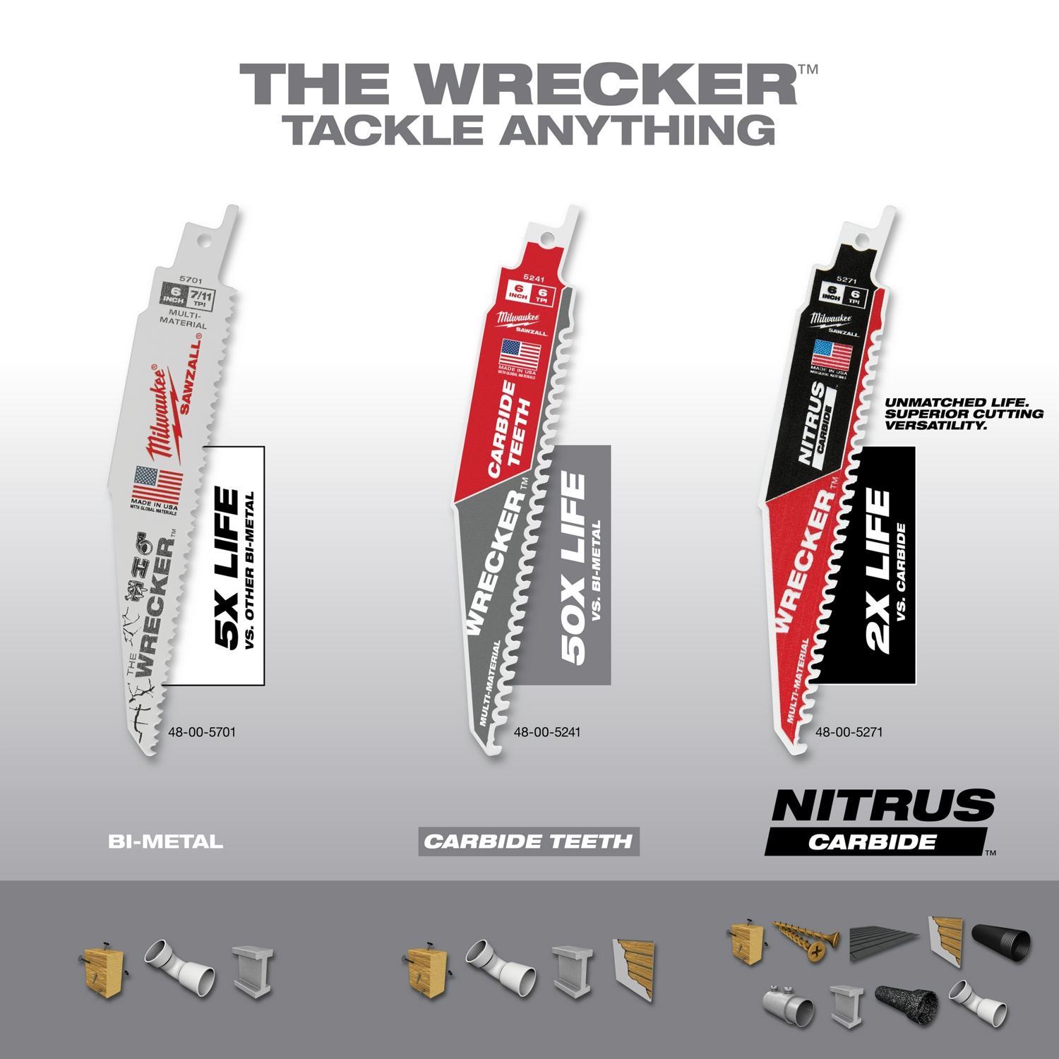 Milwaukee The Wrecker 6 in. Bi-Metal Demolition Reciprocating Saw Blade 7/11 TPI 5 pk