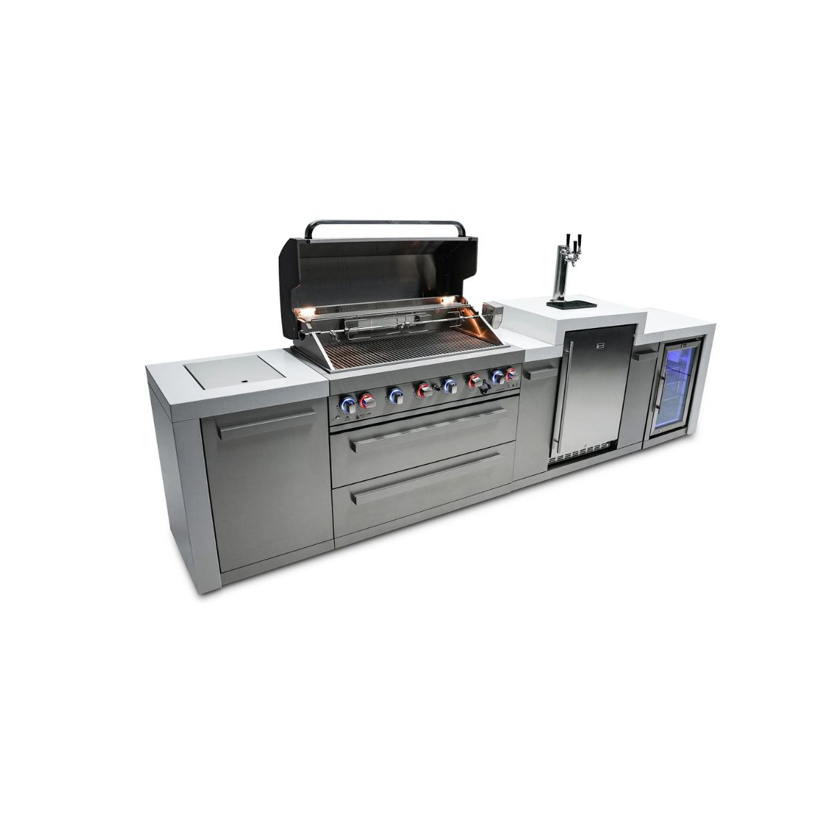 Mont Alpi 6-burner Deluxe Island with a kegerator and fridge cabinet