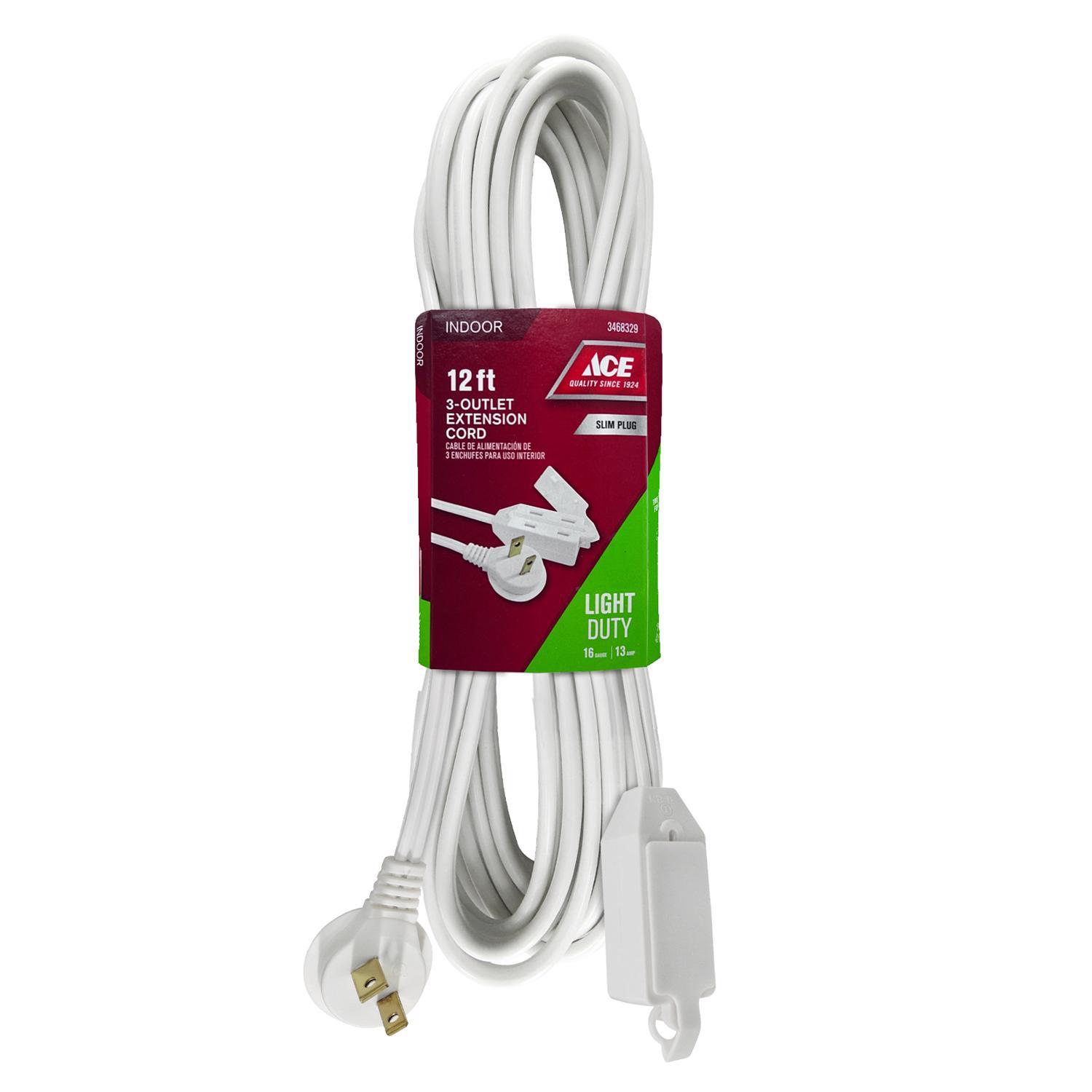 Ace Indoor 12 ft. L White Extension Cord
