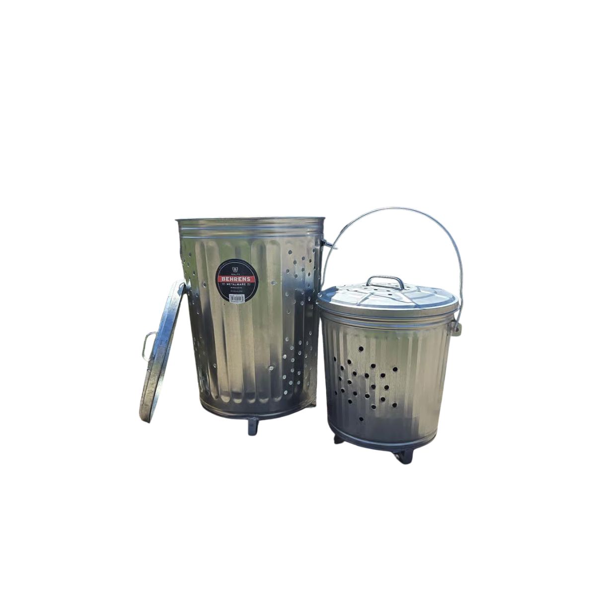 Behrens 7.5 gal Silver Galvanized Steel Trash Burner Can Lid Included Animal Proof/Animal Resistant
