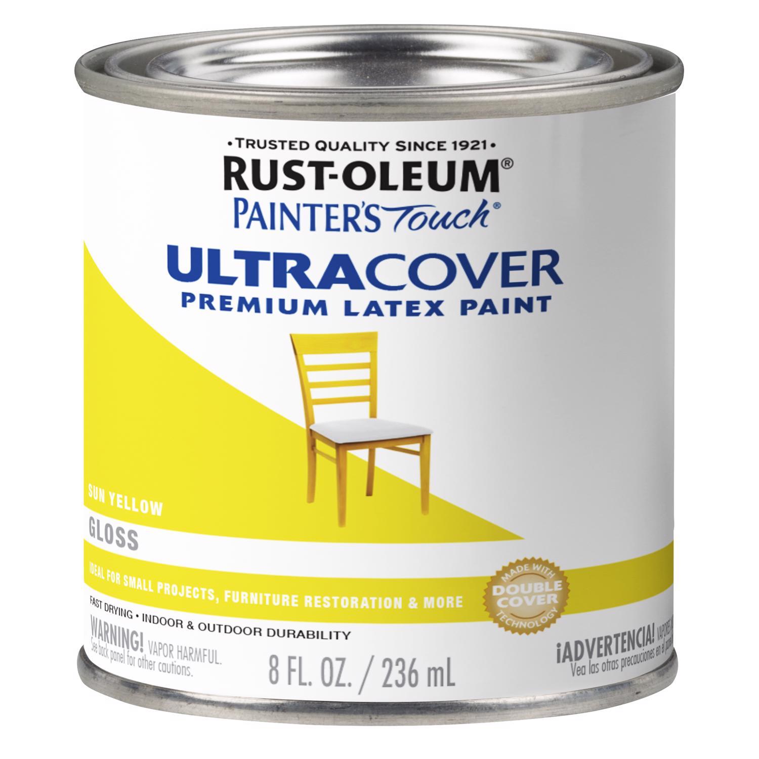 Rust-Oleum Painters Touch Ultra Cover Gloss Sun Yellow Water-Based Paint Exterior and Interior 8 oz