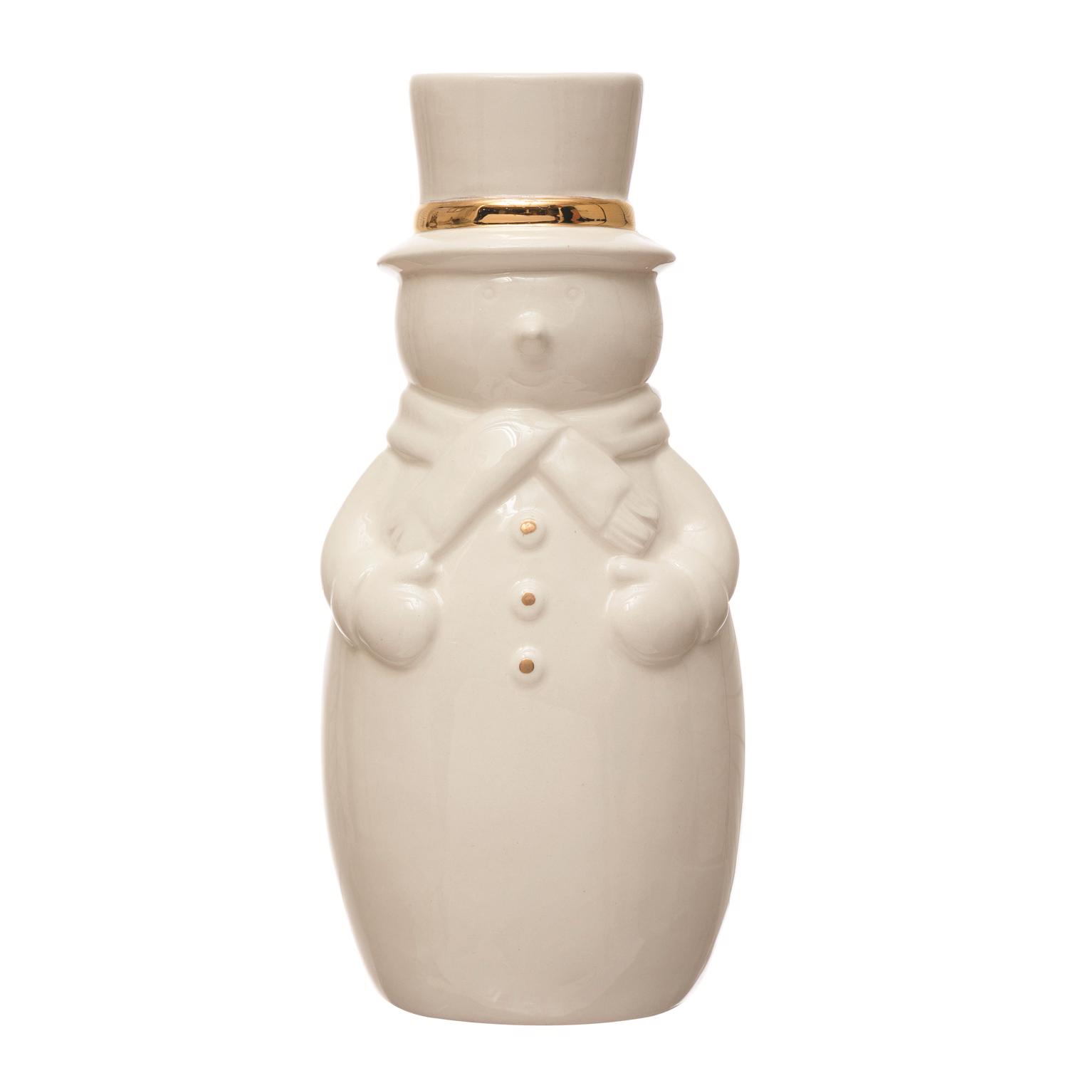 Creative Co-Op White Snowman Vase with Gold Electroplating Indoor Christmas Decor 8 in.