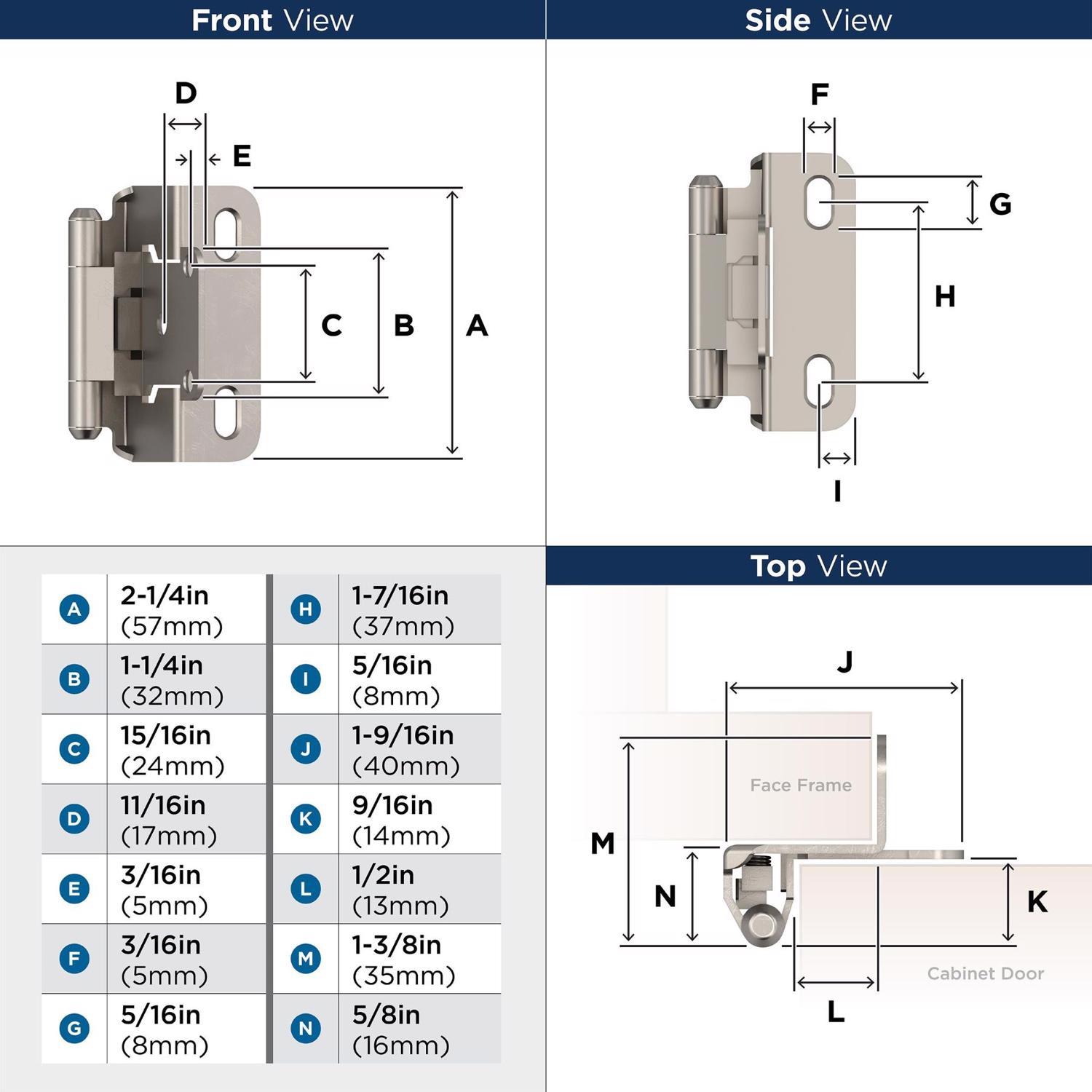 Amerock 1-1/2 in. W X 2-1/4 in. L Satin Nickel Steel Self-Closing Hinge 2 pk
