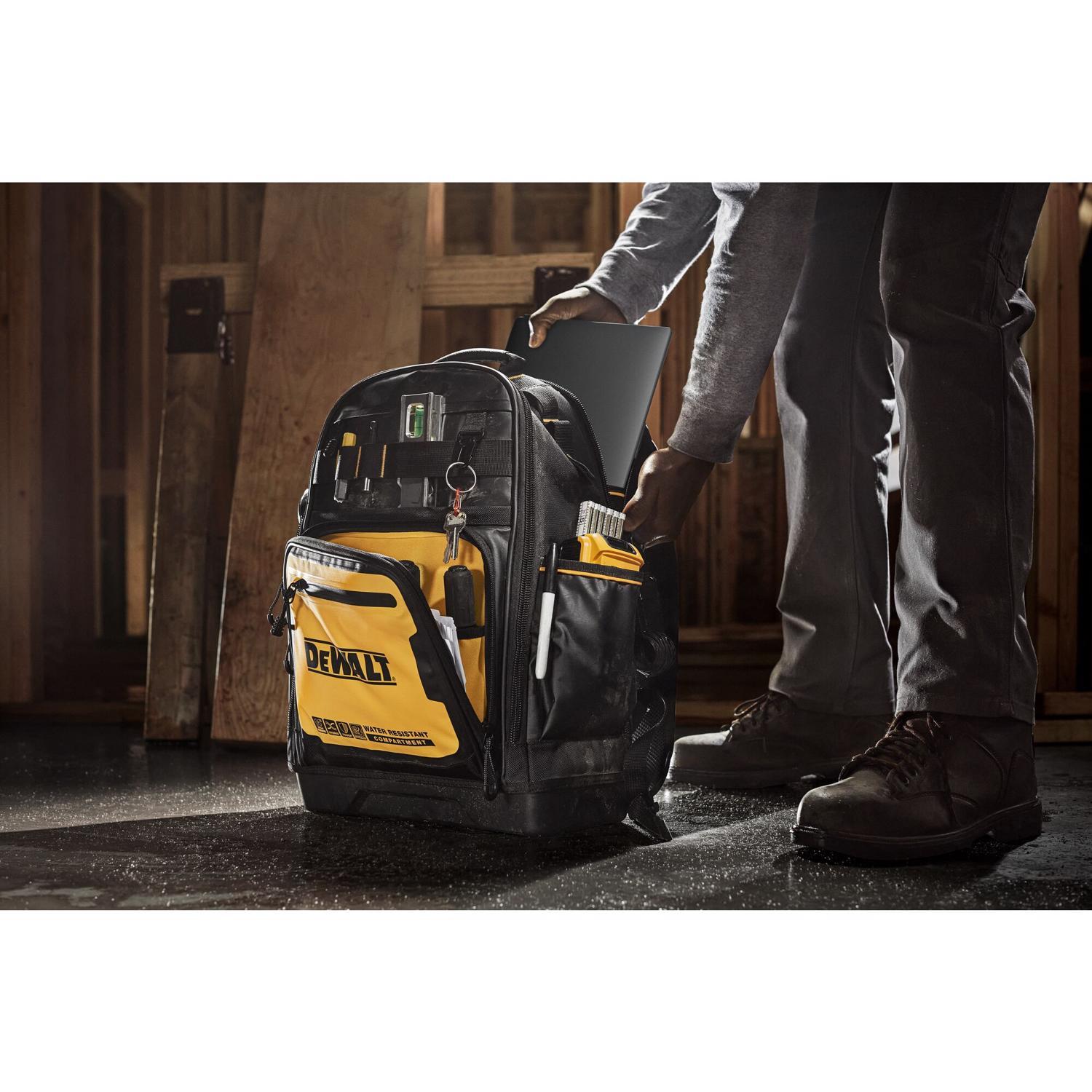 DEWALT 7.75 in. W X 18.75 in. H Polyester/Tarpaulin Pro Backpack Tool Bag 43 pocket Black/Yellow 1 p