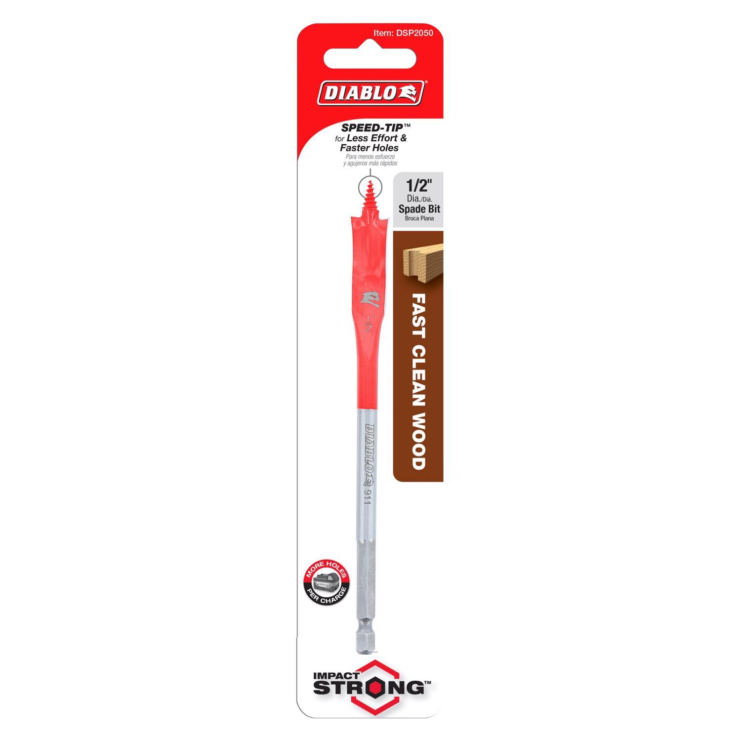 Diablo 1/2 in. X 6 in. L High Speed Steel Clean Wood Spade Bit Hex Shank 1 pk