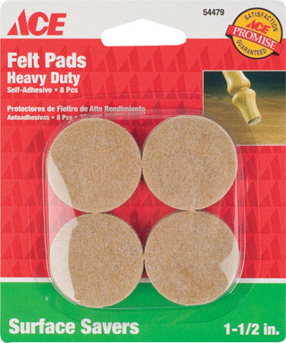 Ace Felt Round Self Adhesive Pad Brown 1-1/2 in. W 8 pk