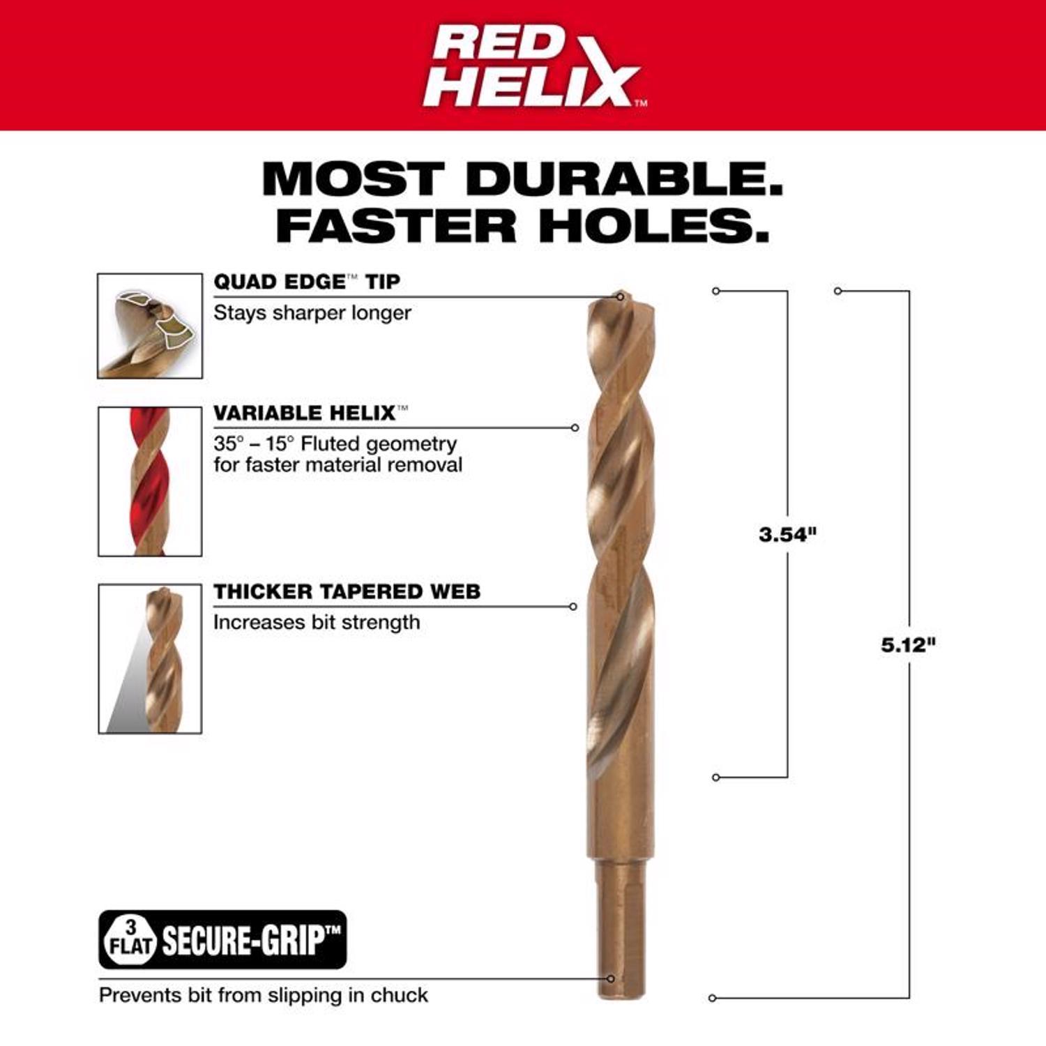 Milwaukee Red Helix 1/2 in. X 5.12 in. L Cobalt Thunderbolt Drill Bit 3-Flat Shank 1 pc