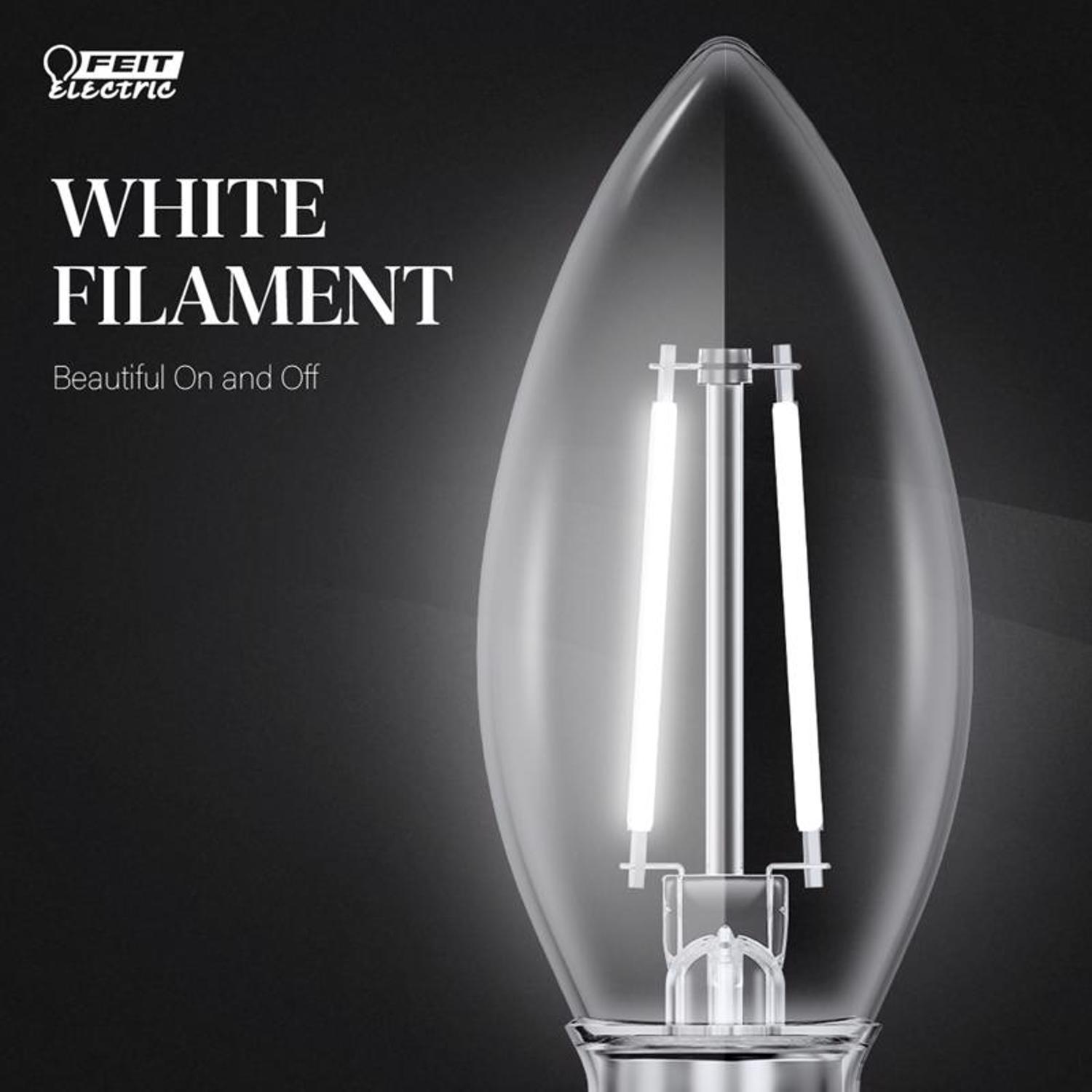 Feit White Filament B10 E12 (Candelabra) Filament LED Bulb Daylight 100 Watt Equivalence 2 pk