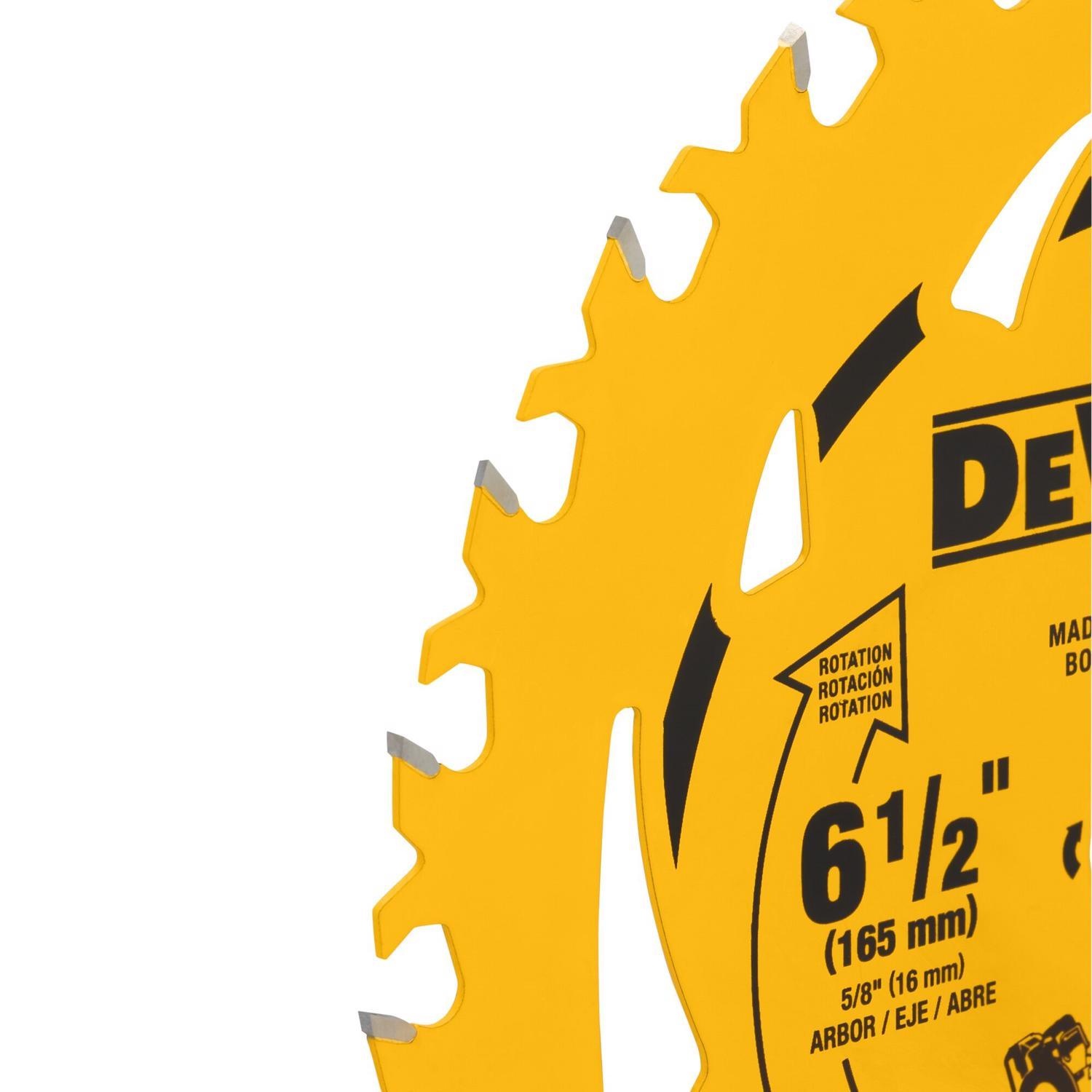 DeWalt 6-1/2 in. D X 5/8 in. Tungsten Carbide Tipped Circular Saw Blade 24 teeth 1 Pack