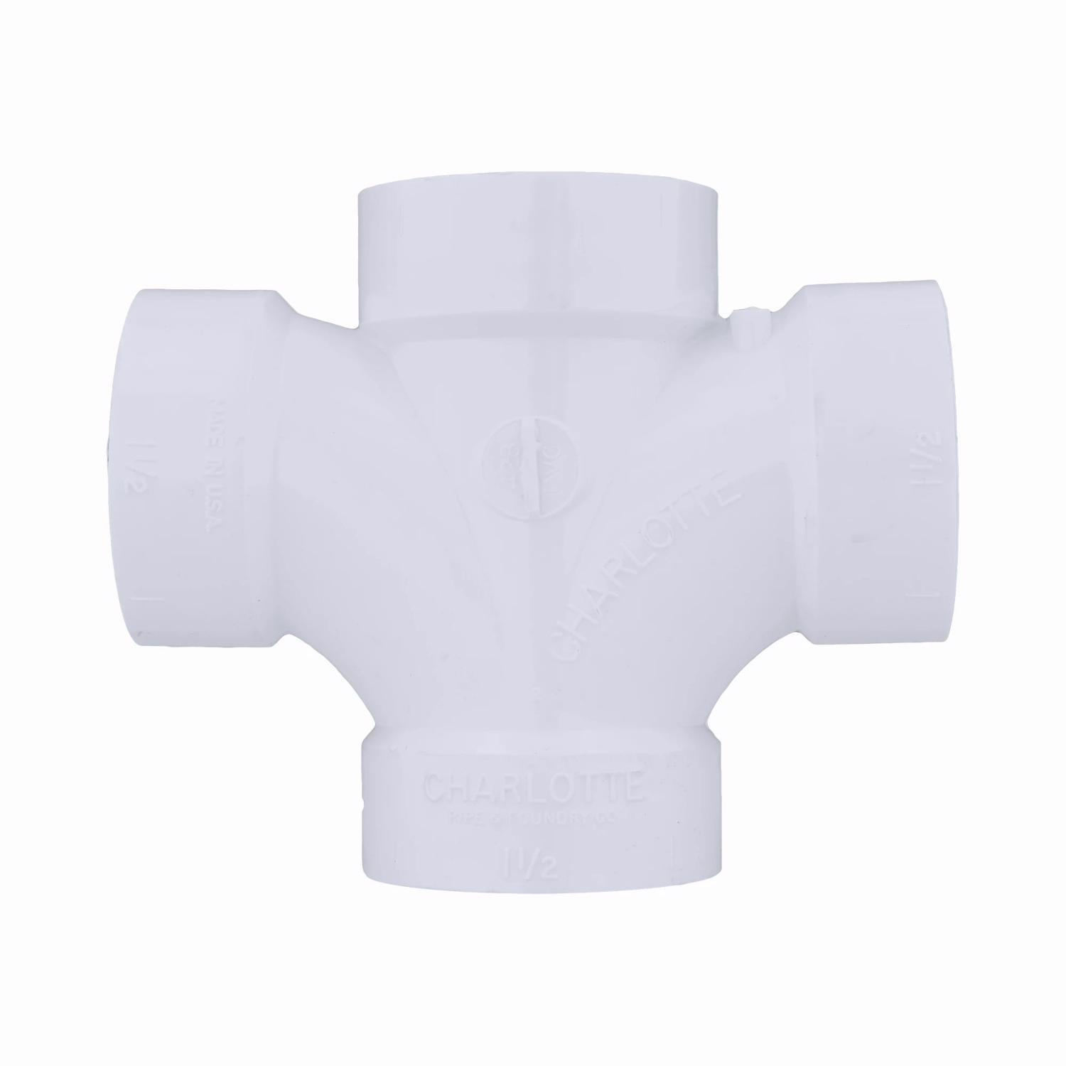 Charlotte Pipe Schedule 40 1-1/2 in. Hub X 1-1/2 in. D Hub PVC Double Sanitary Tee 1 pk
