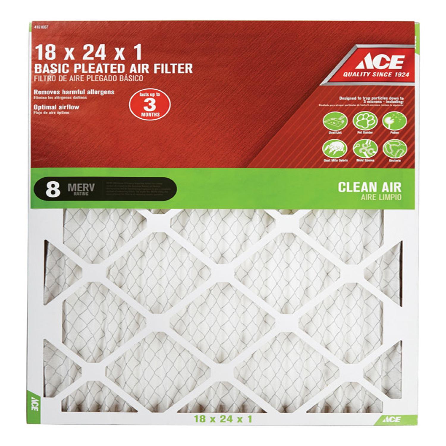 Ace 18 in. W X 24 in. H X 1 in. D Cotton 8 MERV Pleated Air Filter 1 pk