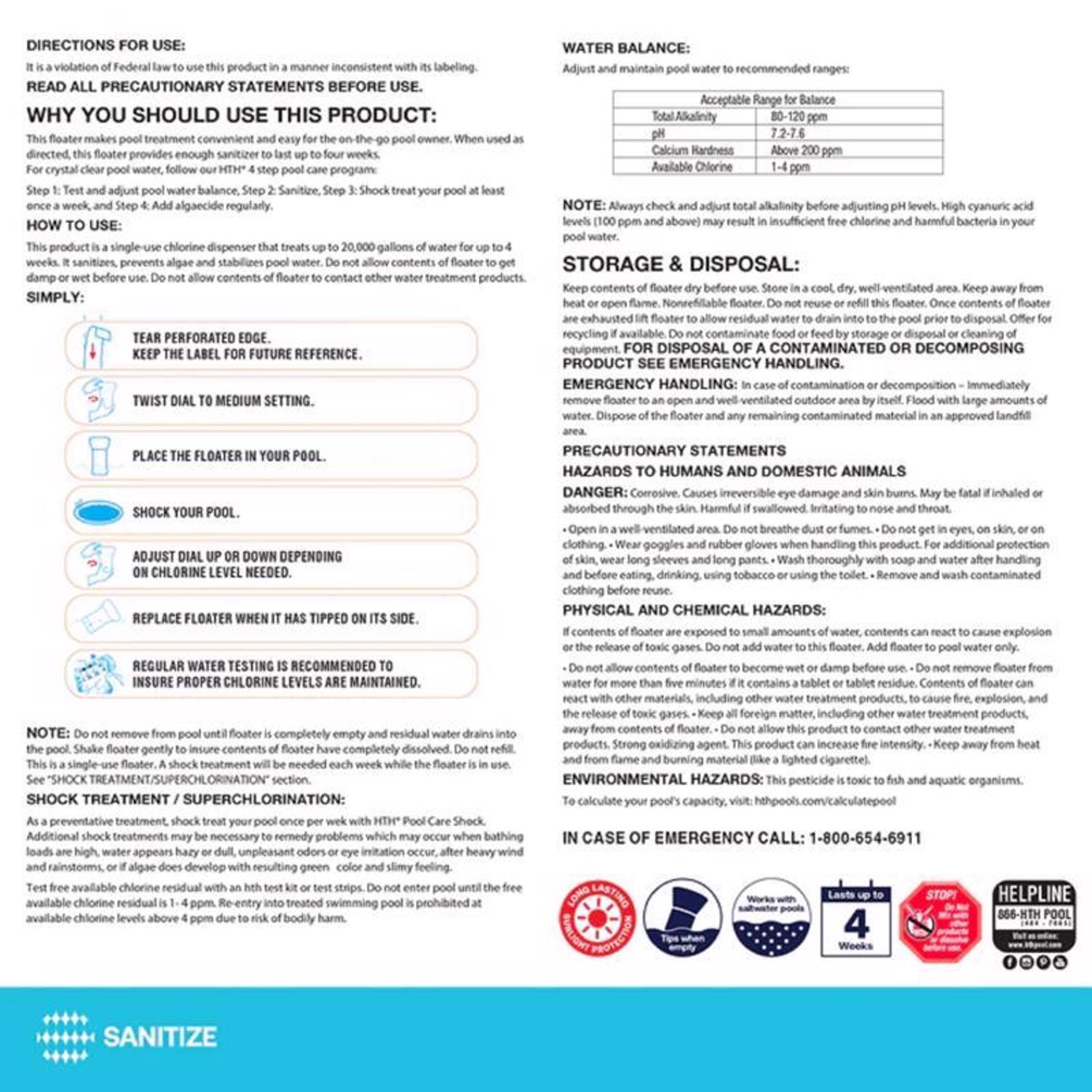 HTH Pool Care Tablet Swimming Pool Sanatizer 3 lb