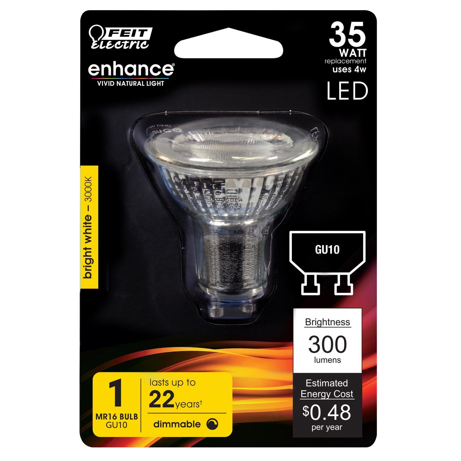 Feit Enhance MR16 GU10 LED Bulb Bright White 35 Watt Equivalence 1 Pack