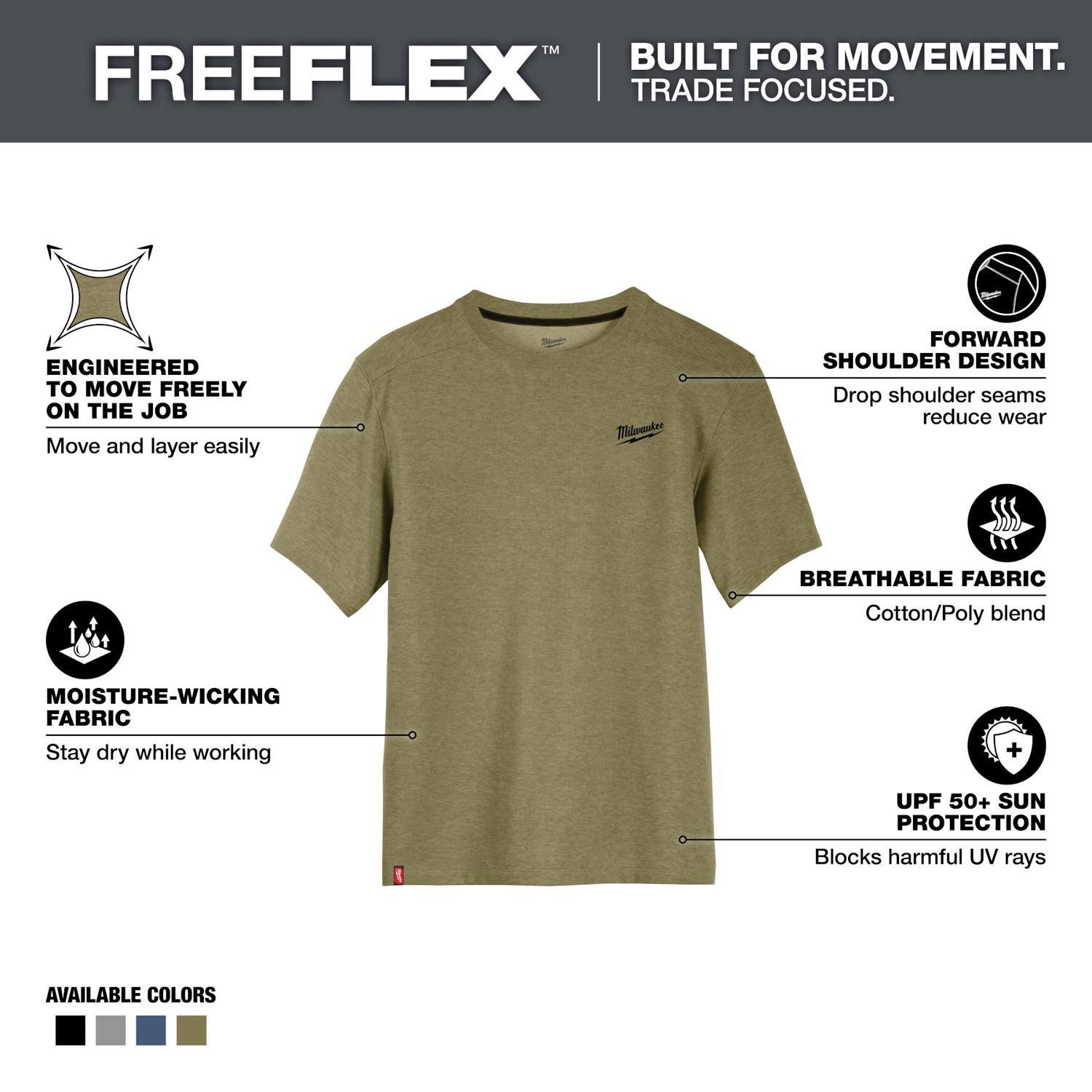 Milwaukee L Short Sleeve Men's Crew Neck Green Hybrid Work Tee Shirt
