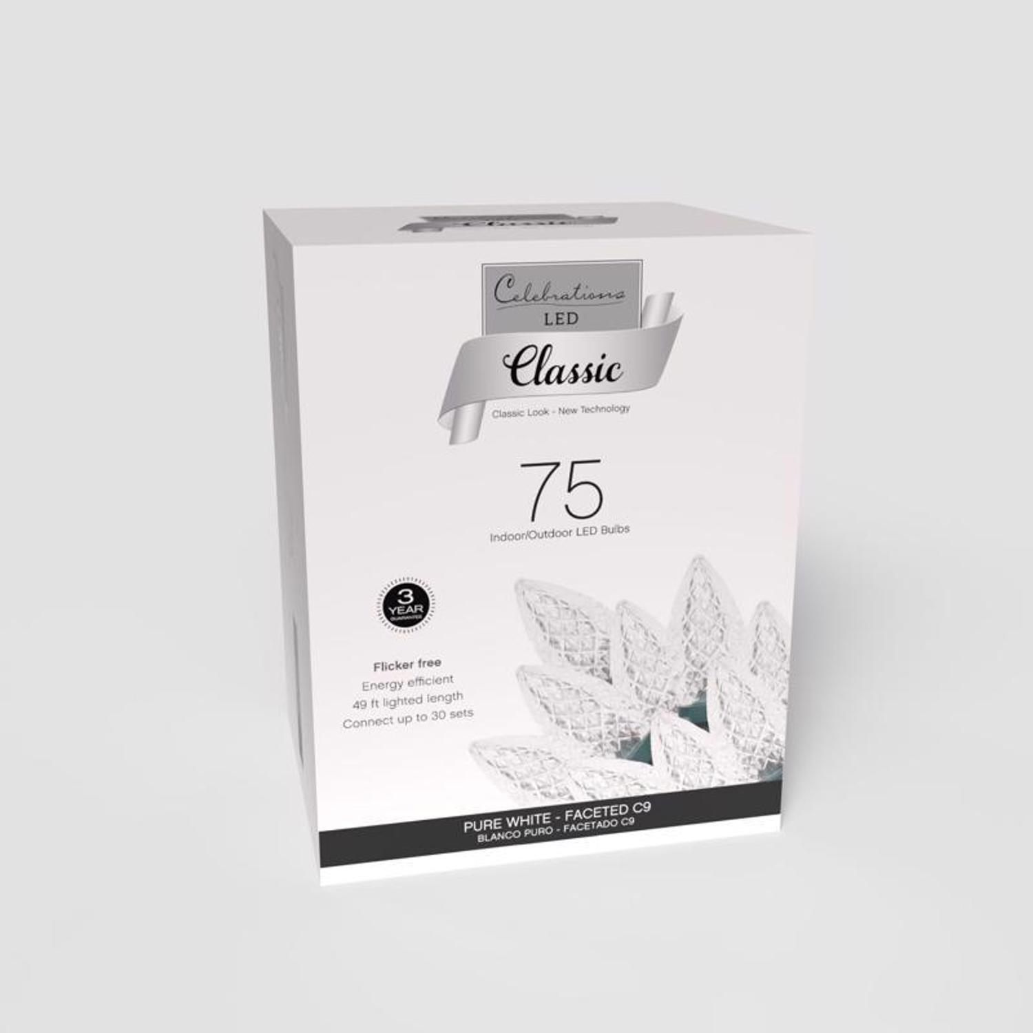 Celebrations Classic LED C9 Pure White 75 ct String Christmas Lights 49 ft.