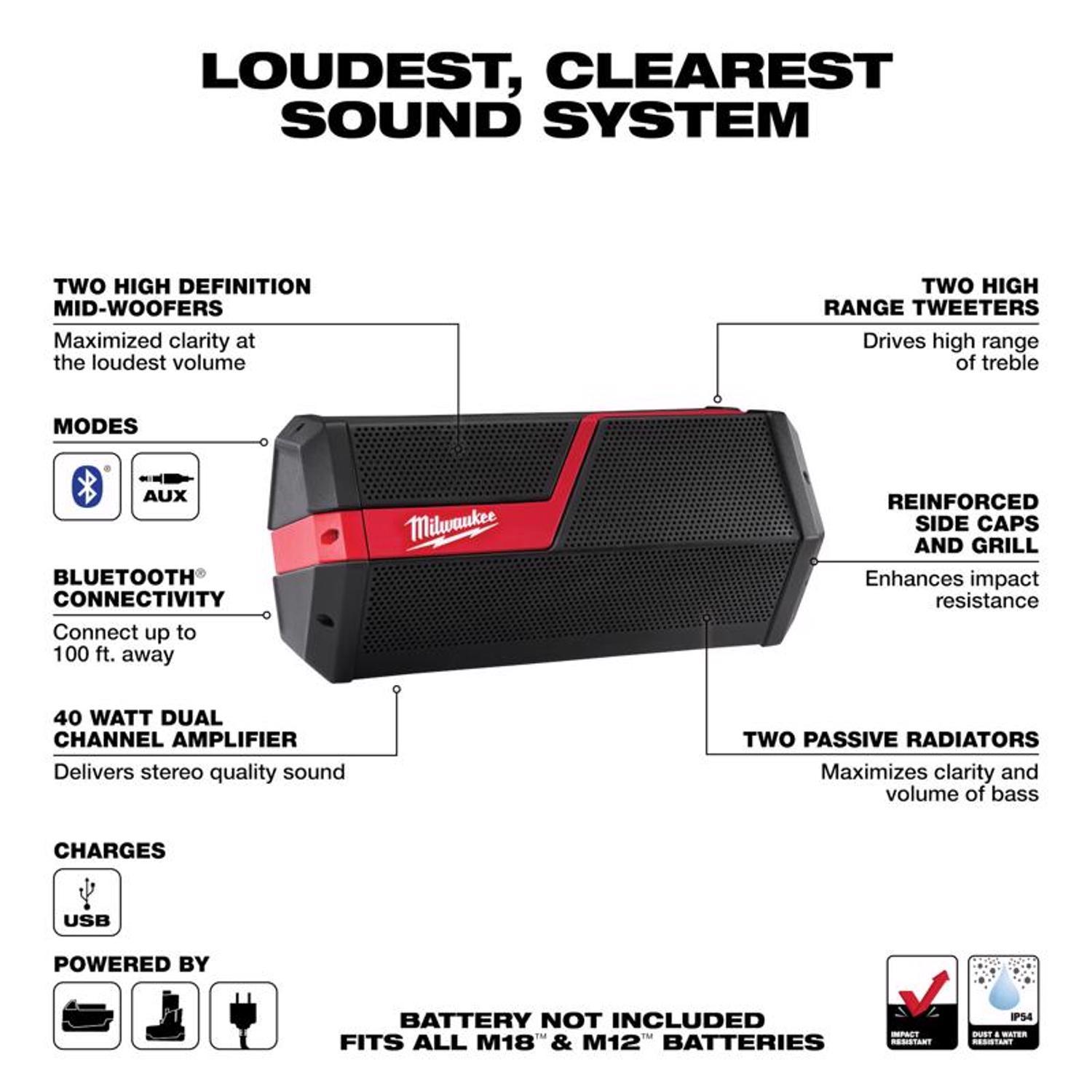 Milwaukee M18/M12 Wireless Bluetooth Weather Resistant Jobsite Speaker