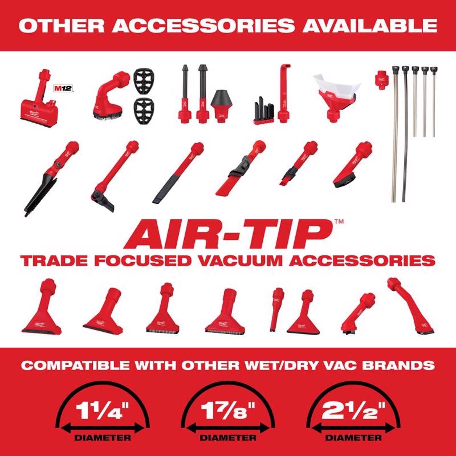 Milwaukee M12 AIR-TIP 1-1/4 in. - 2-1/2 in. Shop Utility Wet/Dry Vac Nozzle 1 pc