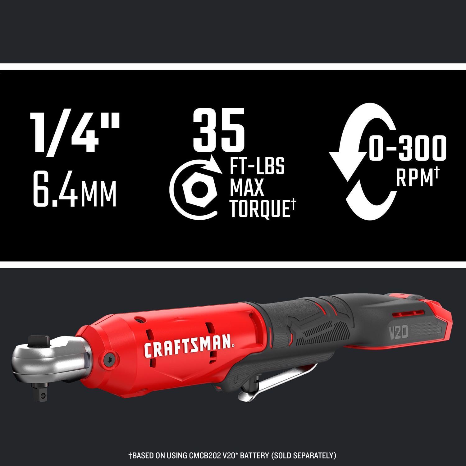 CRAFTSMAN V20 Versatrack 1/4 in. Brushed Cordless Ratchet Tool Only