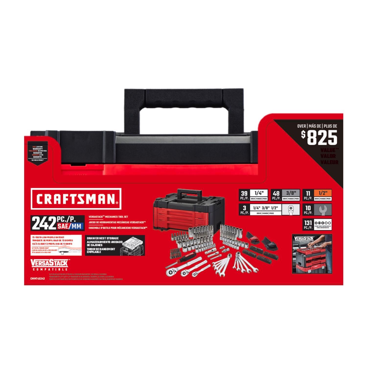 Craftsman Versastack 1/4 & 3/8 & 1/2 in. drive Metric/SAE Mechanic's Tool Set 242 pc