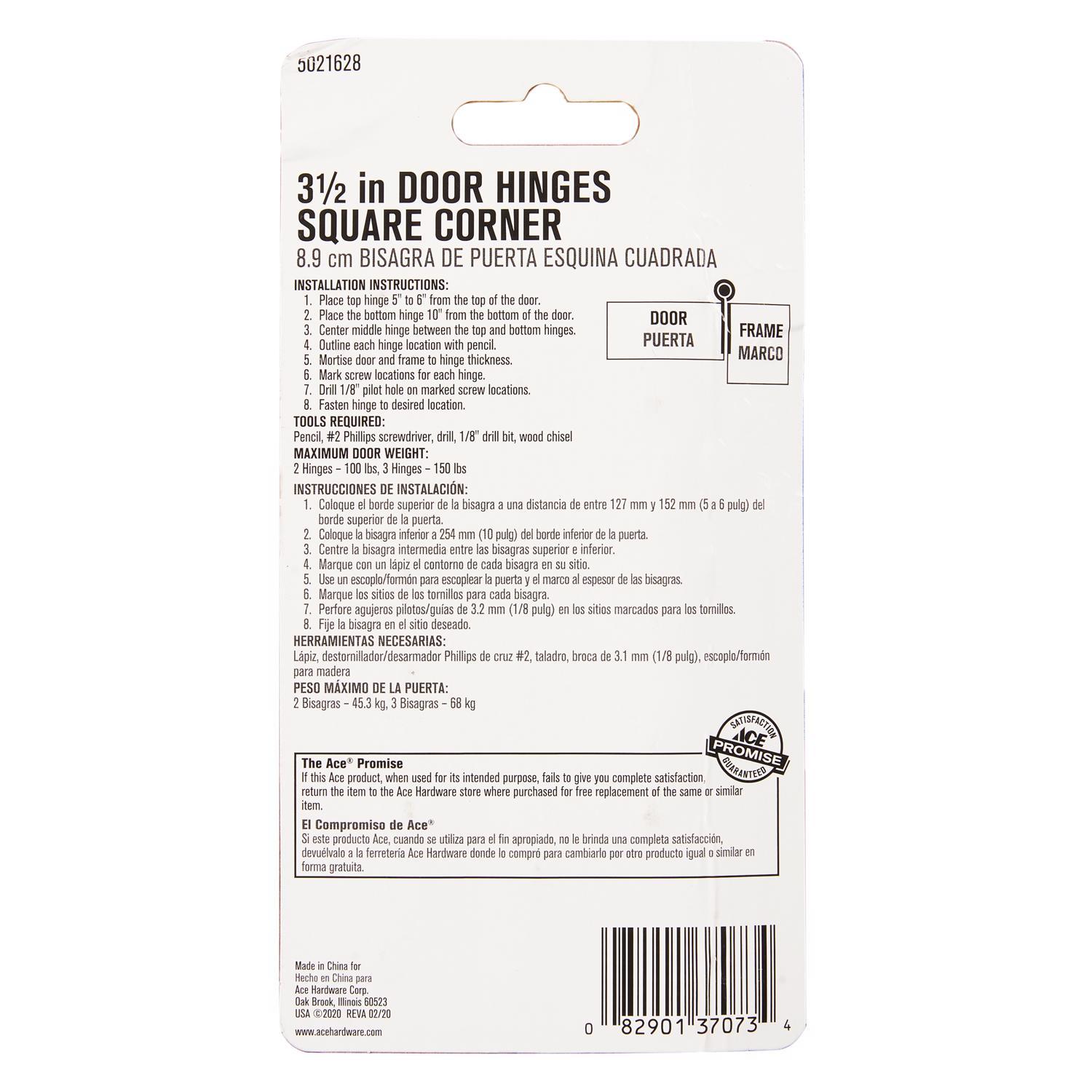 Ace 3-1/2 in. L White Residential Door Hinge 3 pk