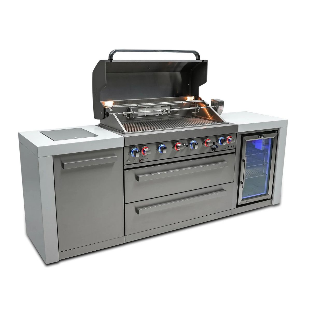 Mont Alpi 6-Burner Deluxe Island with fridge cabinet MAI805-DFC