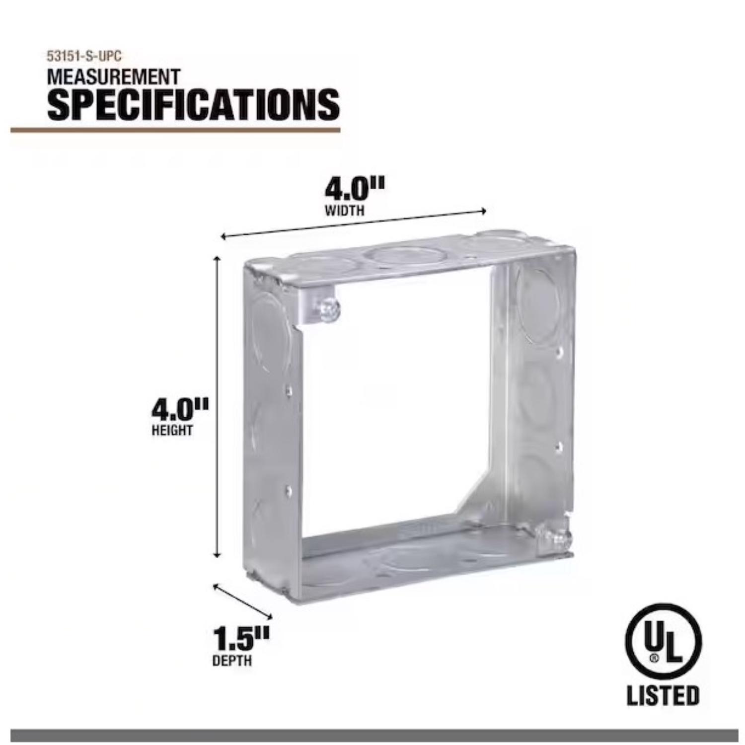 Southwire Old Work Square Galvanized Steel Box Extension Ring Silver
