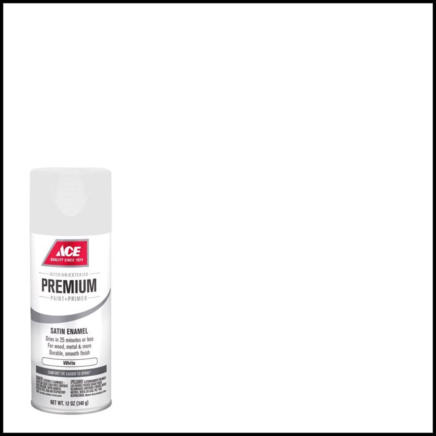 Ace Premium Satin White Paint + Primer Enamel Spray 12 oz