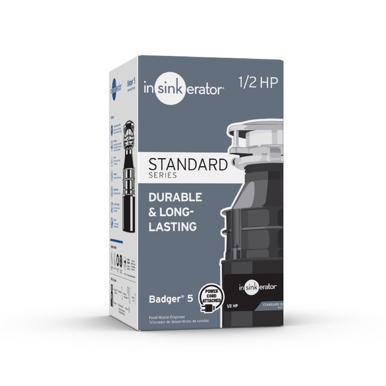 InSinkErator Badger 5 CORD 1/2 HP Continuous Feed Garbage Disposal with Power Cord