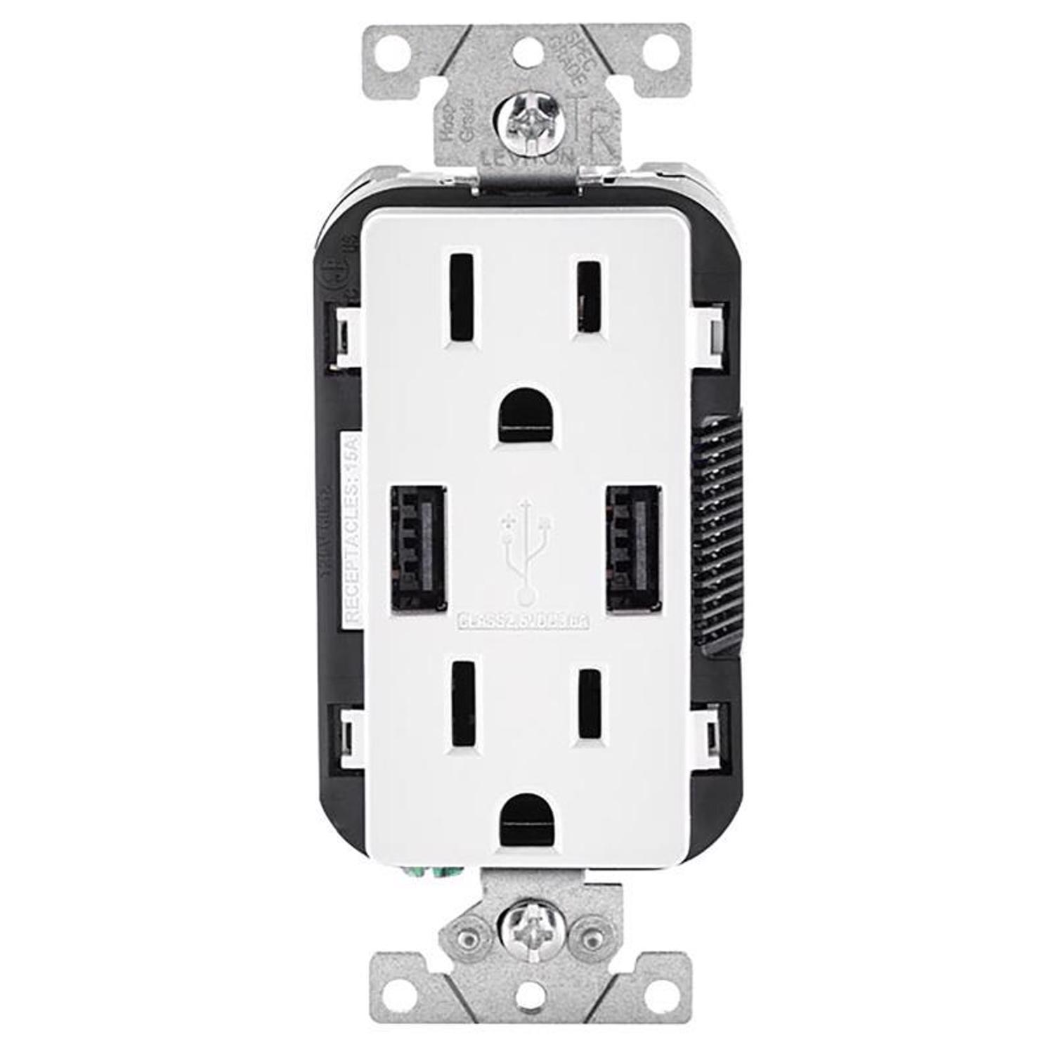 Leviton Decora 15 amps 125 V Duplex White Outlet and USB Charger 5-15R 1 pk
