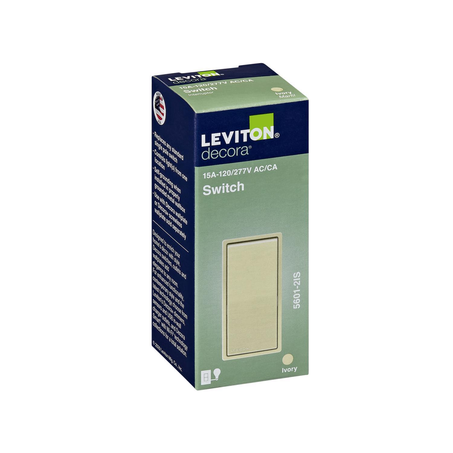 Leviton Decora 15 amps Single Pole Rocker AC Quiet Switch Ivory 1 pk