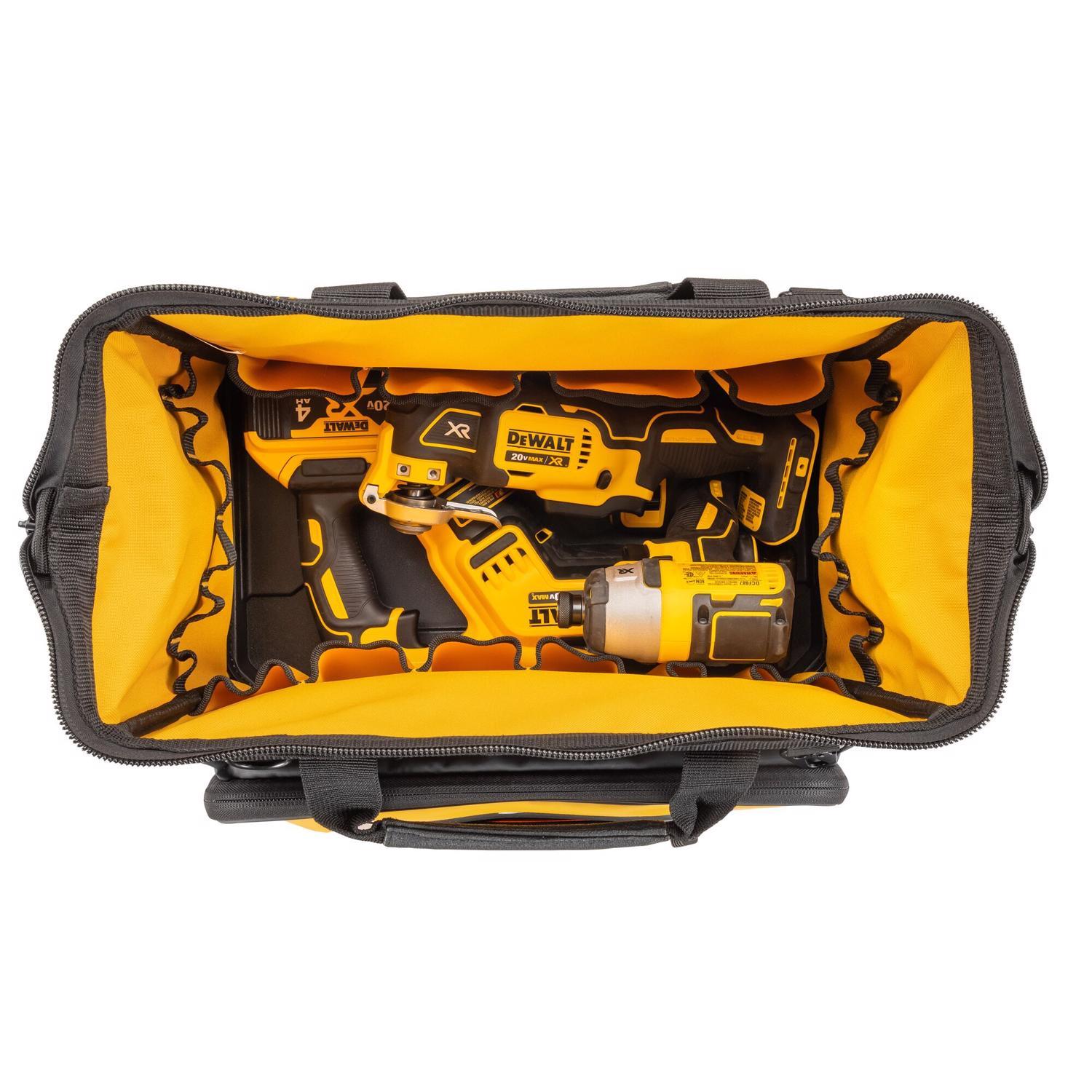 DEWALT Polyester/Tarpaulin Open Mouth All-Purpose Tool Bag 19 pocket Black/Yellow 1 pc