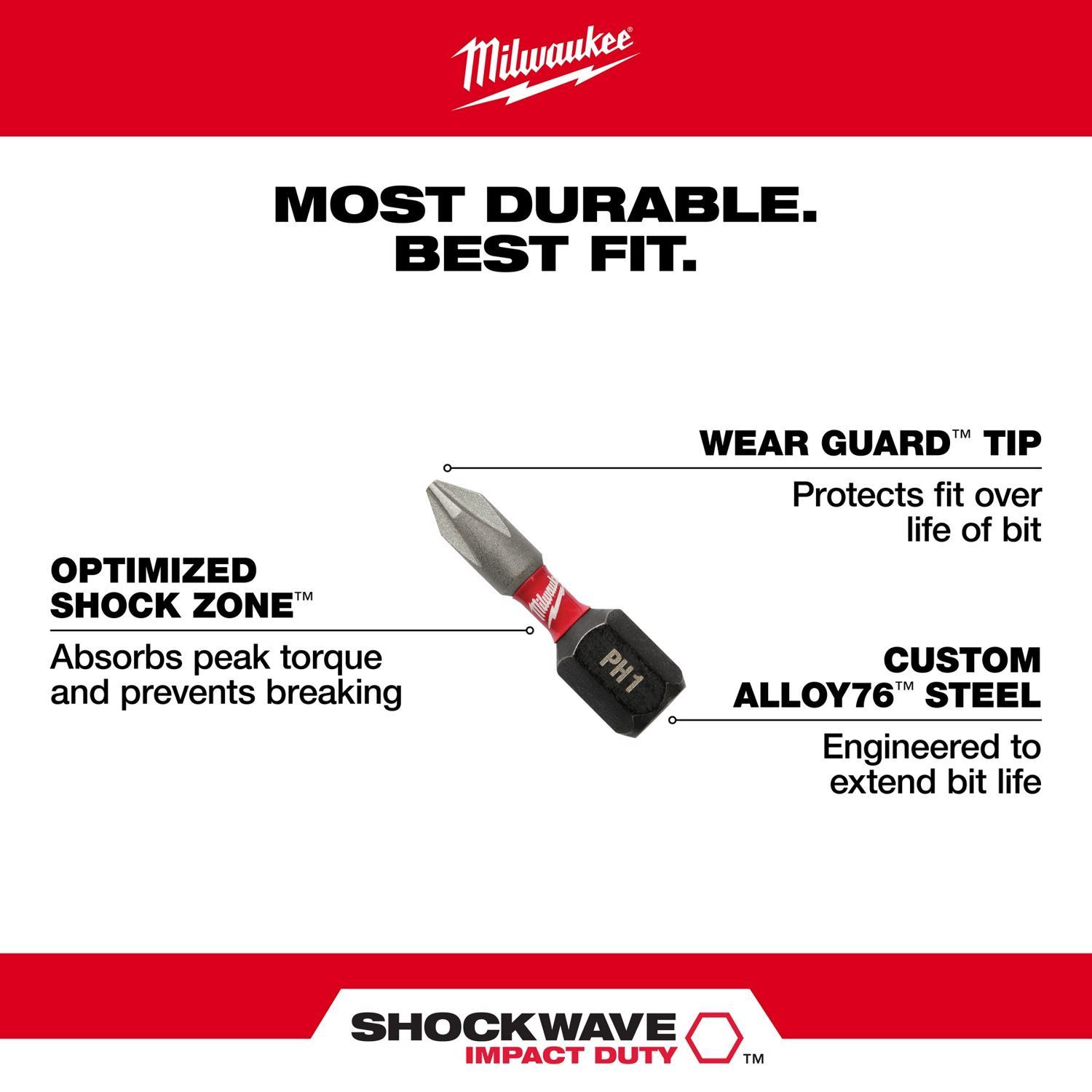 Milwaukee Shockwave Square #2 X 1 in. L Screwdriver Bit Steel 5 pk