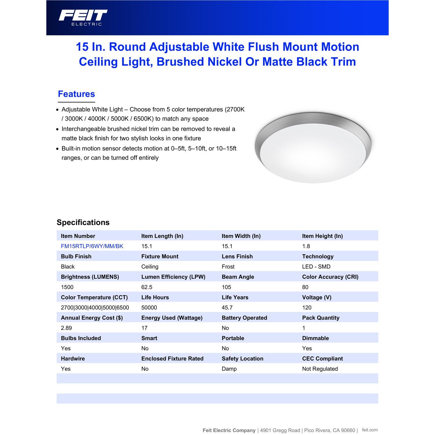 Feit 10.5 in. H X 15 in. W X 15 in. L Matte Black Ceiling Fixture