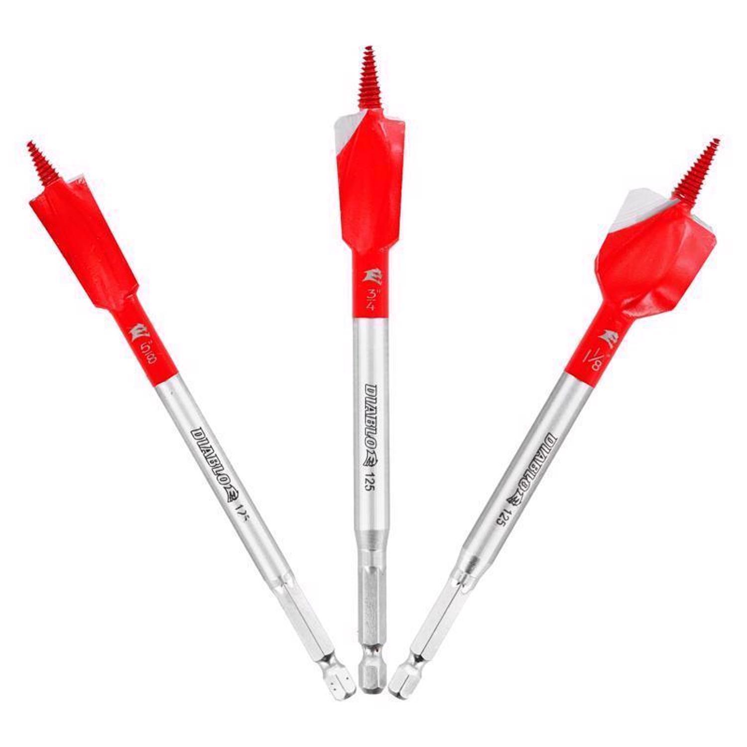 Diablo 6 in. L High Carbon Steel Nail-Embedded Wood Spade Bit Set Hex Shank 3 pc