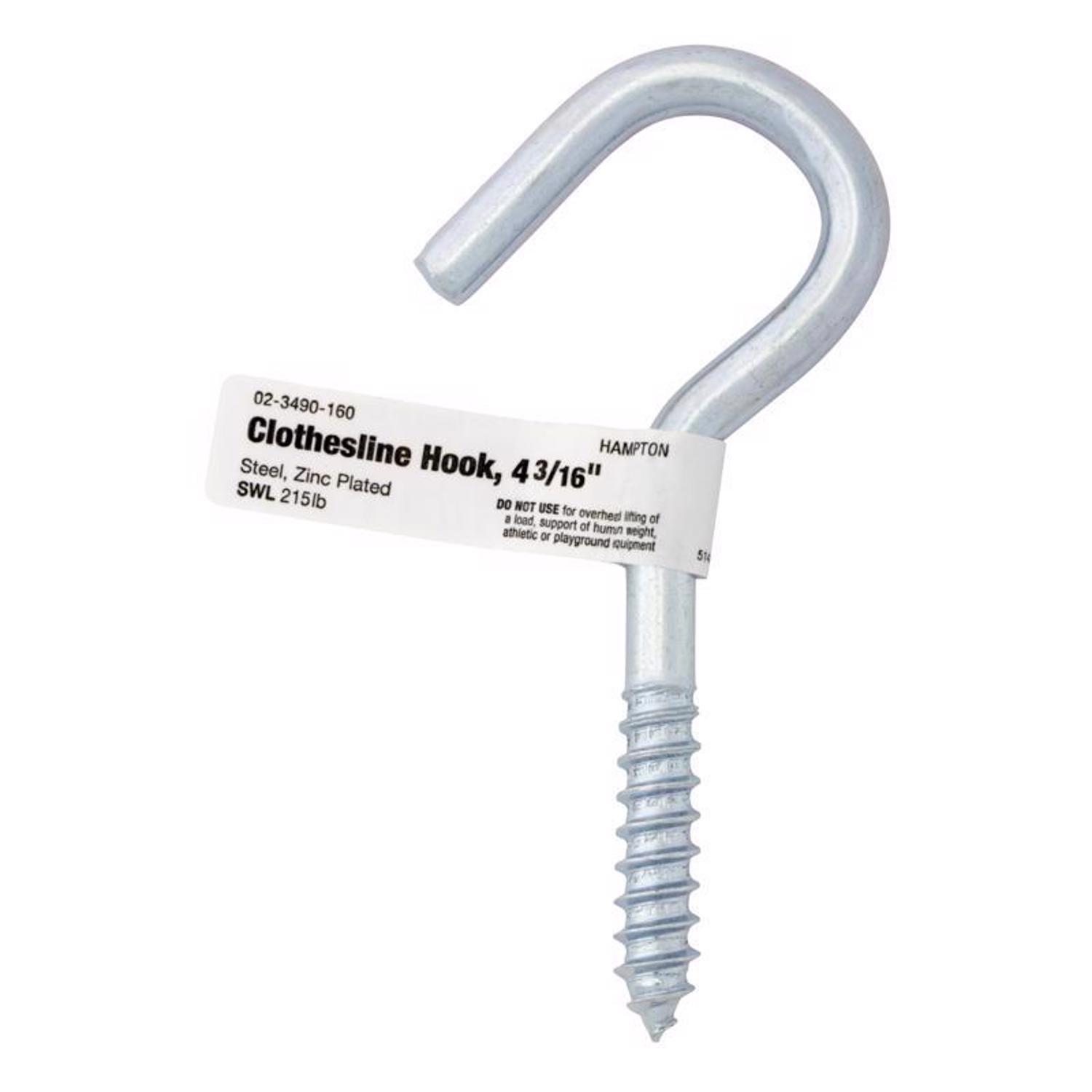 Hampton Small Zinc-Plated Silver Steel 4.1875 in. L Clothesline Hook 215 lb 1 pk